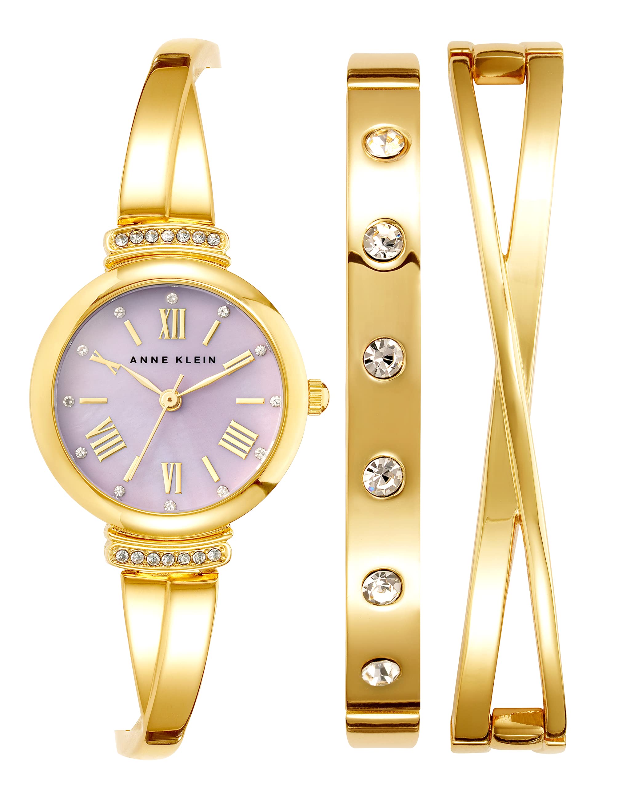 Anne KleinWomen's Premium Crystal Accented Bangle Watch Set, AK/2245, Gold