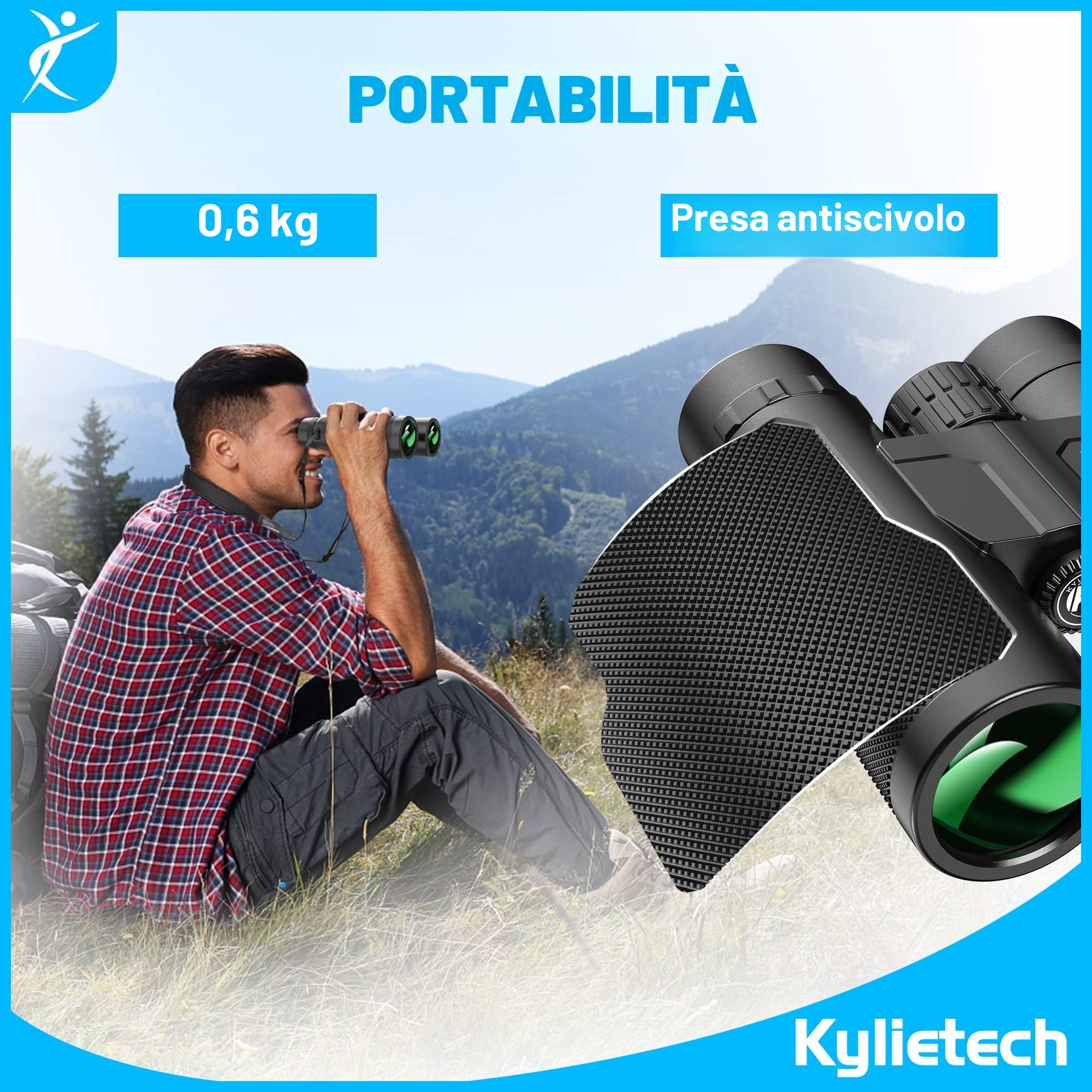 Kylietech 12 x 42 Binocolo Adulti, Portabile Telescopio Antiappannamento e Impermeabile con Adattatore per Smartphone, per Bird-Watching, Viaggi, Concerti