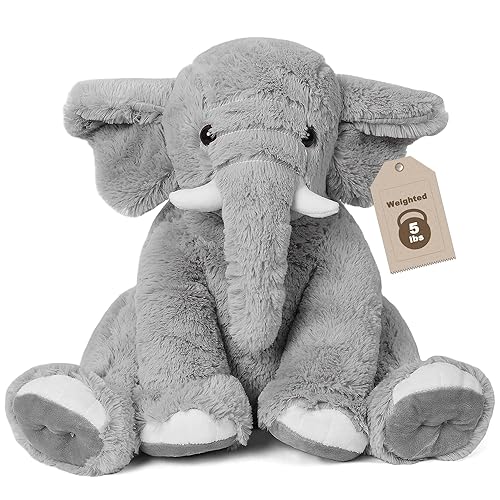 JellyMallow Elephant Weighted Stuffed Animals 5 lbs 16 inches Gray,