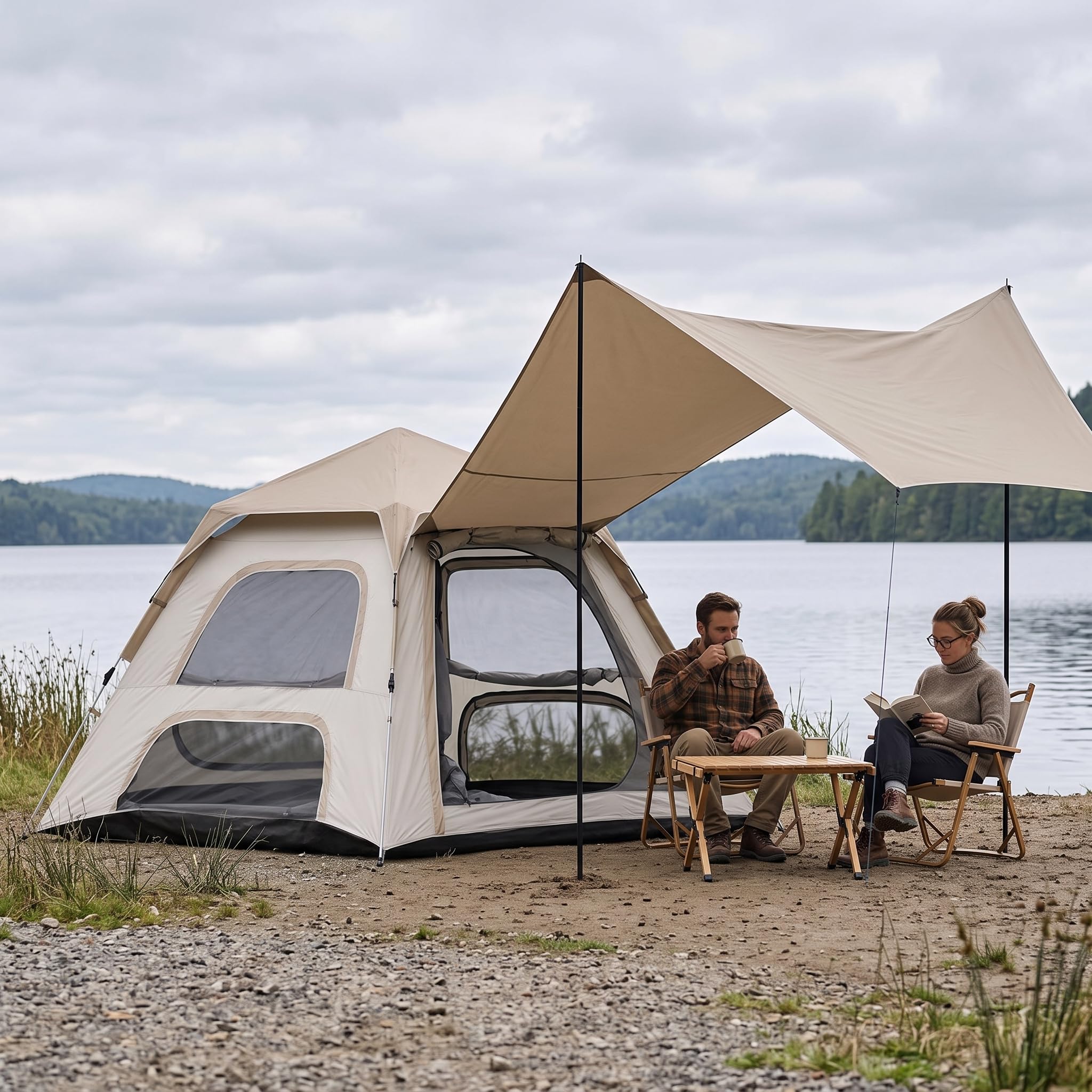 Homyl Campeggio Automatica Up per 2 o 4, Impermeabile e con Protezione Solare UPF>50, 240 * 240 * 155cm