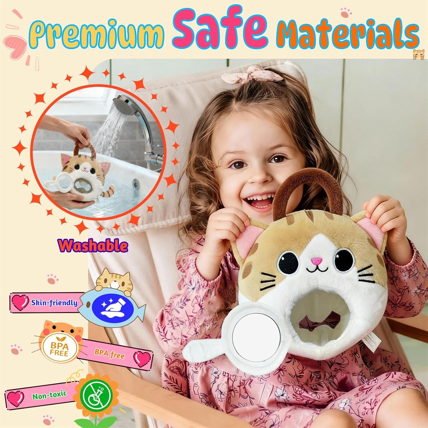 Cat Stuffed Animal House- Plush Kitten Toy Set with 6 Soft Cats Interactive & Portable Plush House Kitties Carrier Playset for Toddlers & Kids, Sensory Toys Boy Girl Birthday Gift