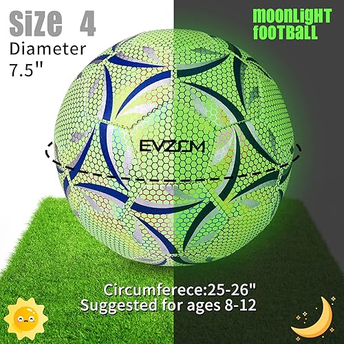 Miniatura 6 de EVZOM Balón de fútbol luminoso oficial juego de fútbol americano, tamaño 3, tamaño 4, tamaño 5 para niños, niñas, adultos, al aire libre, interior,