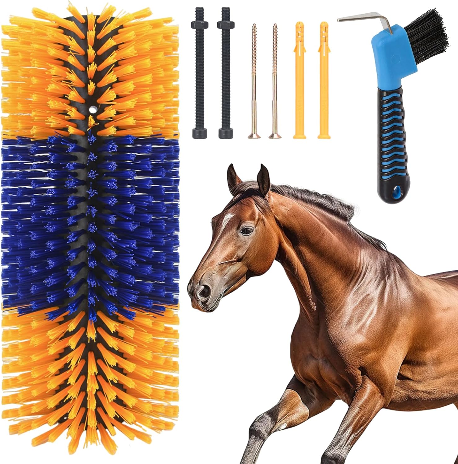 Livestock Scratching Brush, Horse Brush Full Massage Brush Kit with 4 Screws, Goat Brush Relieve Itching on the Back of Livestock, Suitable for Goat, Horse, Cattle, Cow, Sheep, Pig