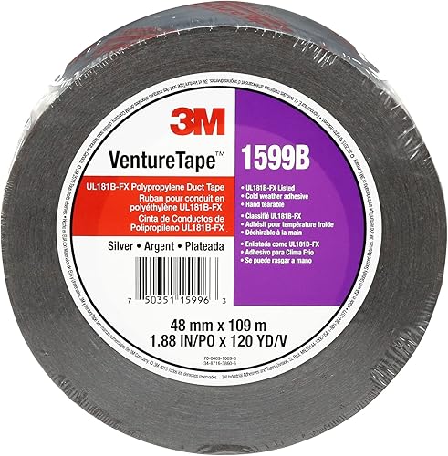 3M Venture Tape UL181B-FX Polypropylene Duct Tape 1599B, Silver, 48 mm x 109.7 m