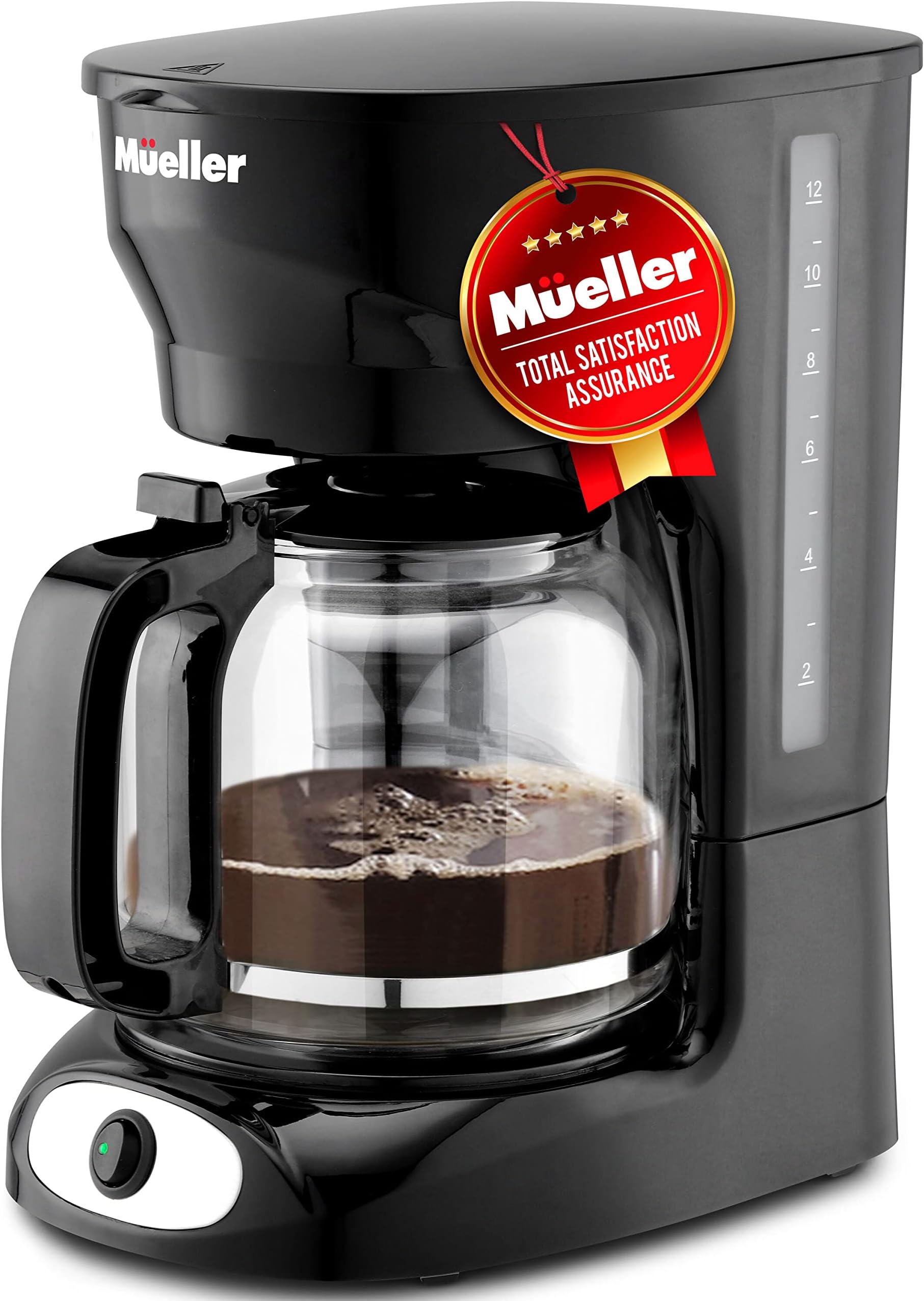 Mueller 12-Cup Drip Coffee Maker, Auto Keep Warm Function, Smart Anti-Drip System, with Permanent Filter and Borosilicate Glass Carafe, Clear Water Level Window Coffee Machine, Mother's Day Gift