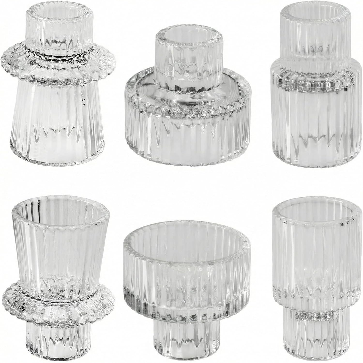 Vintage Amber Glass Candle Holders Set of 6-3 Unique Styles with Matched Pairs, Tealight Holders, Centerpieces for Wedding, Farmhouse, Dining Table Decor