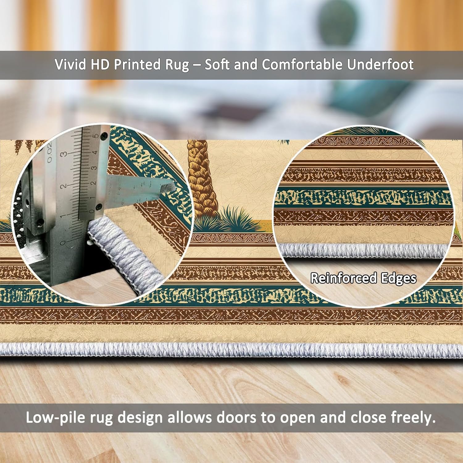 Washable Area Rug 3 x 4 ft, Retro Plants Palm Trees Soft Print Kids Area Rugs for Living Room - Non-Slip Stain Resistance Yellow Indoor Carpet for Bedroom Kid Nursery Playroom