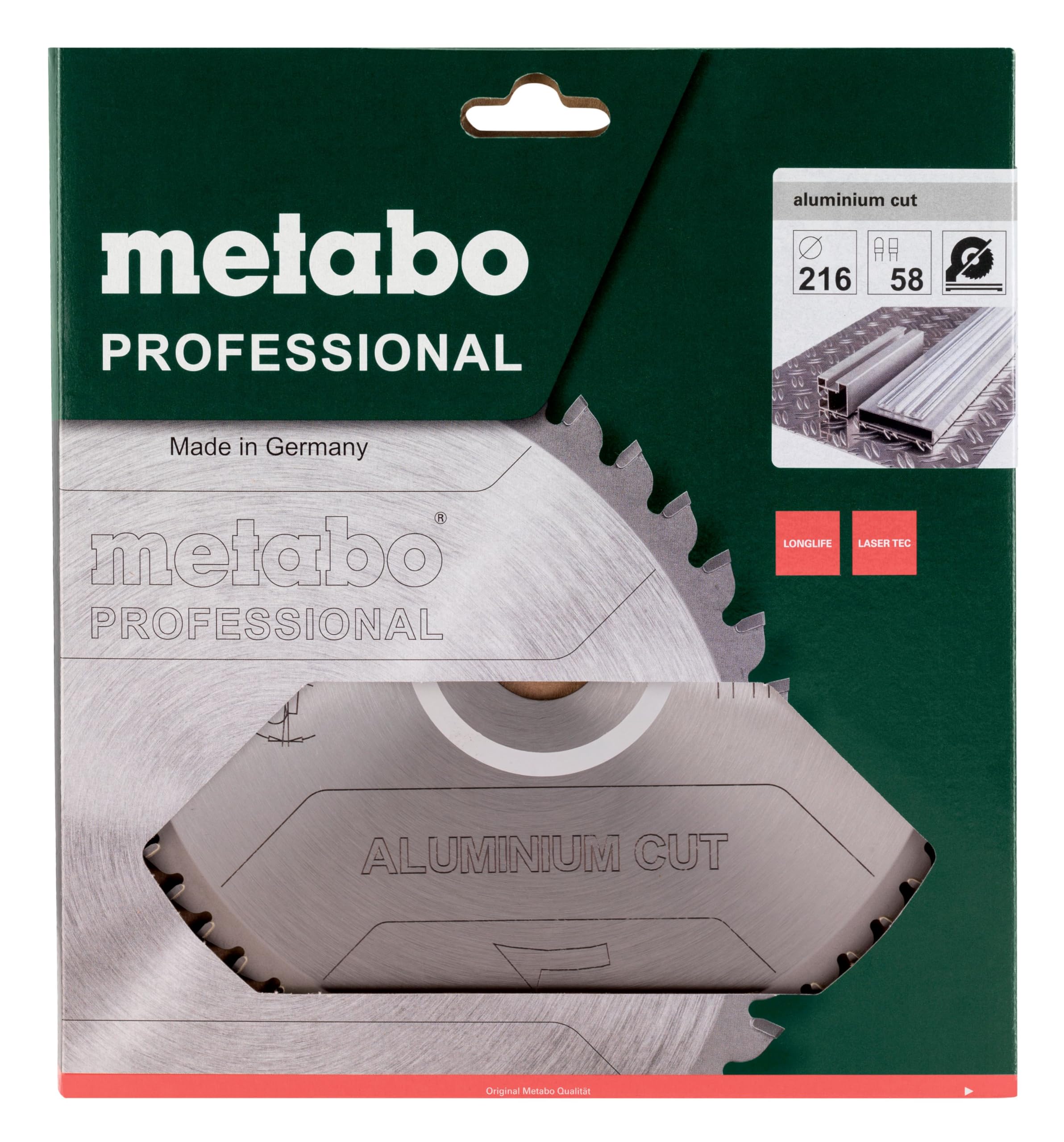metabo Kreissägeblatt 216 x 30mm Z58 - Aluminium‑Sägeblatt für präzise Schnitte, spezielle Zahngeometrie, vibrationsarm, lange Standzeit, feingeschliffene Hartmetallzähne für saubere Metallbearbeitung