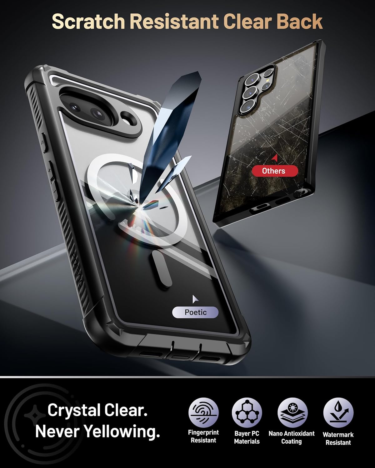 Poetic Guardian MagPro Case for Google Pixel 10A 5G, MagSafe Compatible | 20FT Mil-Grade Drop Tested | Tempered Glass Screen Protector, Full Body Shockproof Phone Case for Pixel 10A, Black/Clear