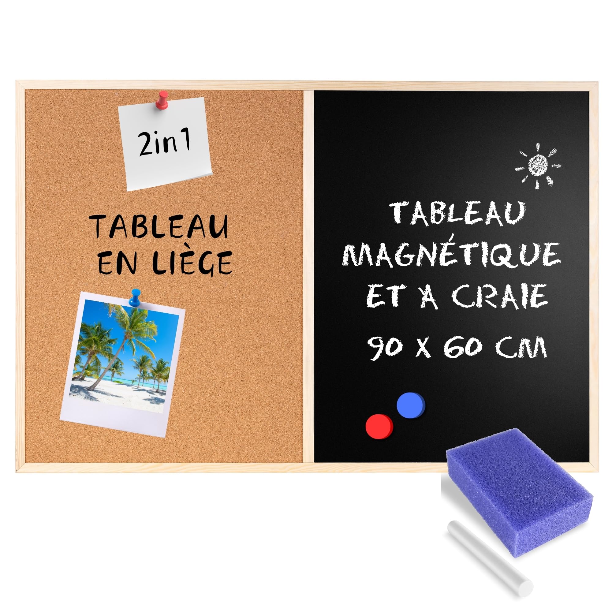 Tableau Magnétique et Ardoise Noir 90 x 60 cm - Creative Home