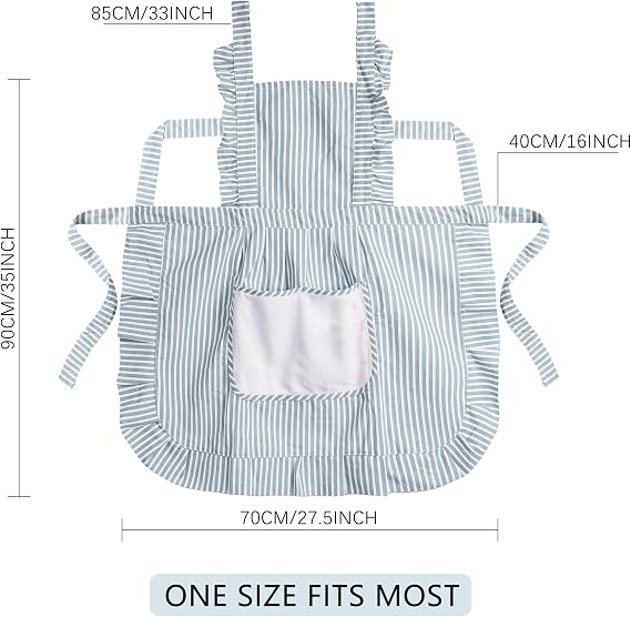 Cute Cotton Apron for Women, Adjustable Bib Cooking Kitchen Aprons with Pockets for BBQ Drawing Baking