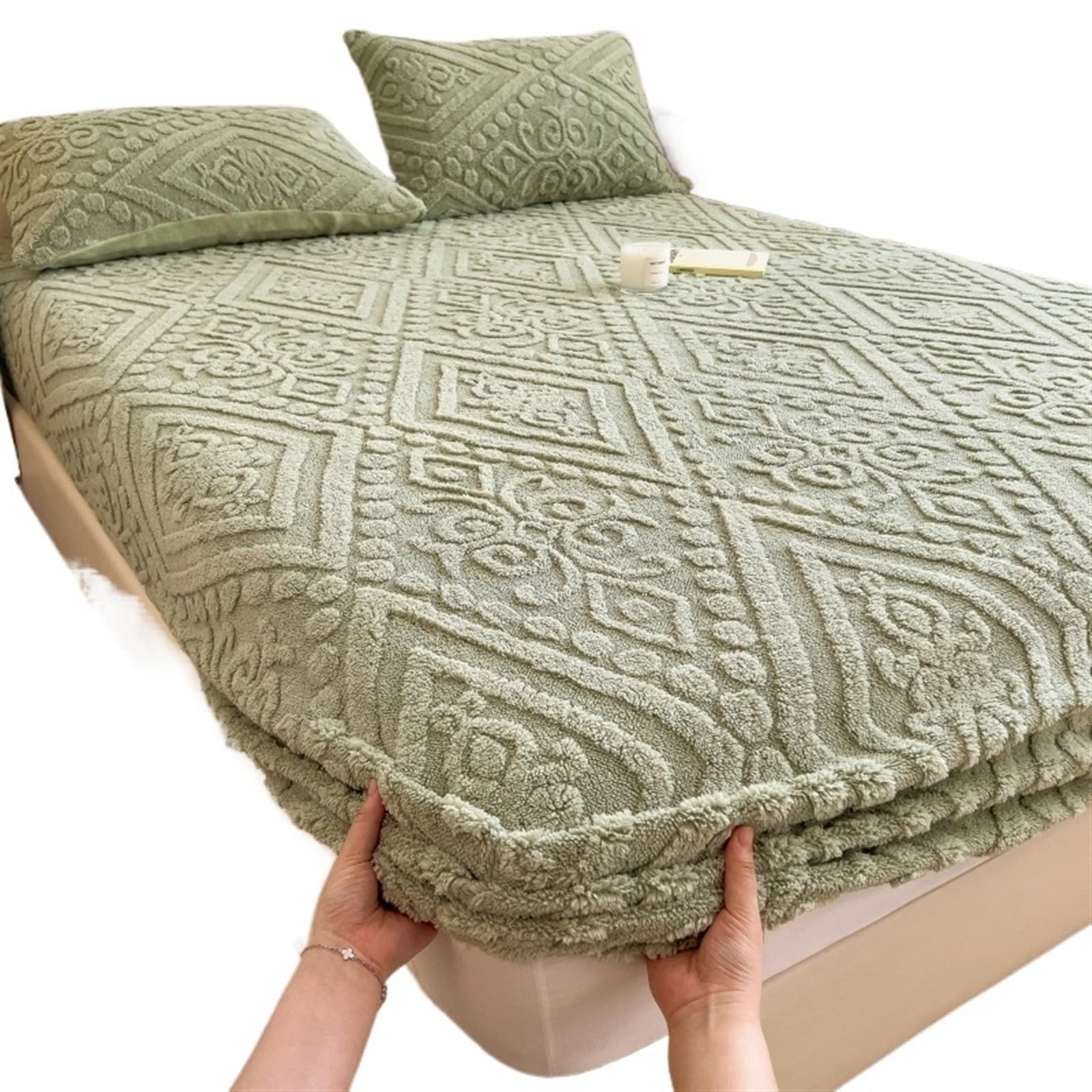 Drap housse velours polaire 90x200 housse matelas réglable verte
