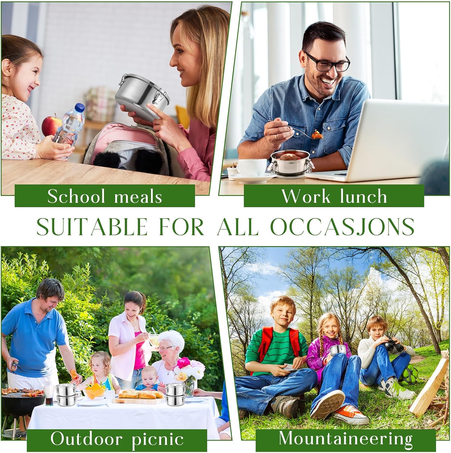 4 Pcs Stainless Steel Bento Box Bulk 36 oz Reusable 304 Stainless Steel Food Storage Containers with Lockable Clips to Leak Proof, Dishwasher Safe