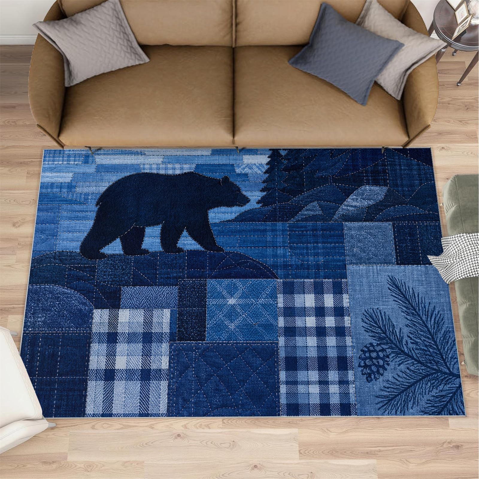 Tapis enfant lavable motif ours sauvages 140x200 antidérapant rustique