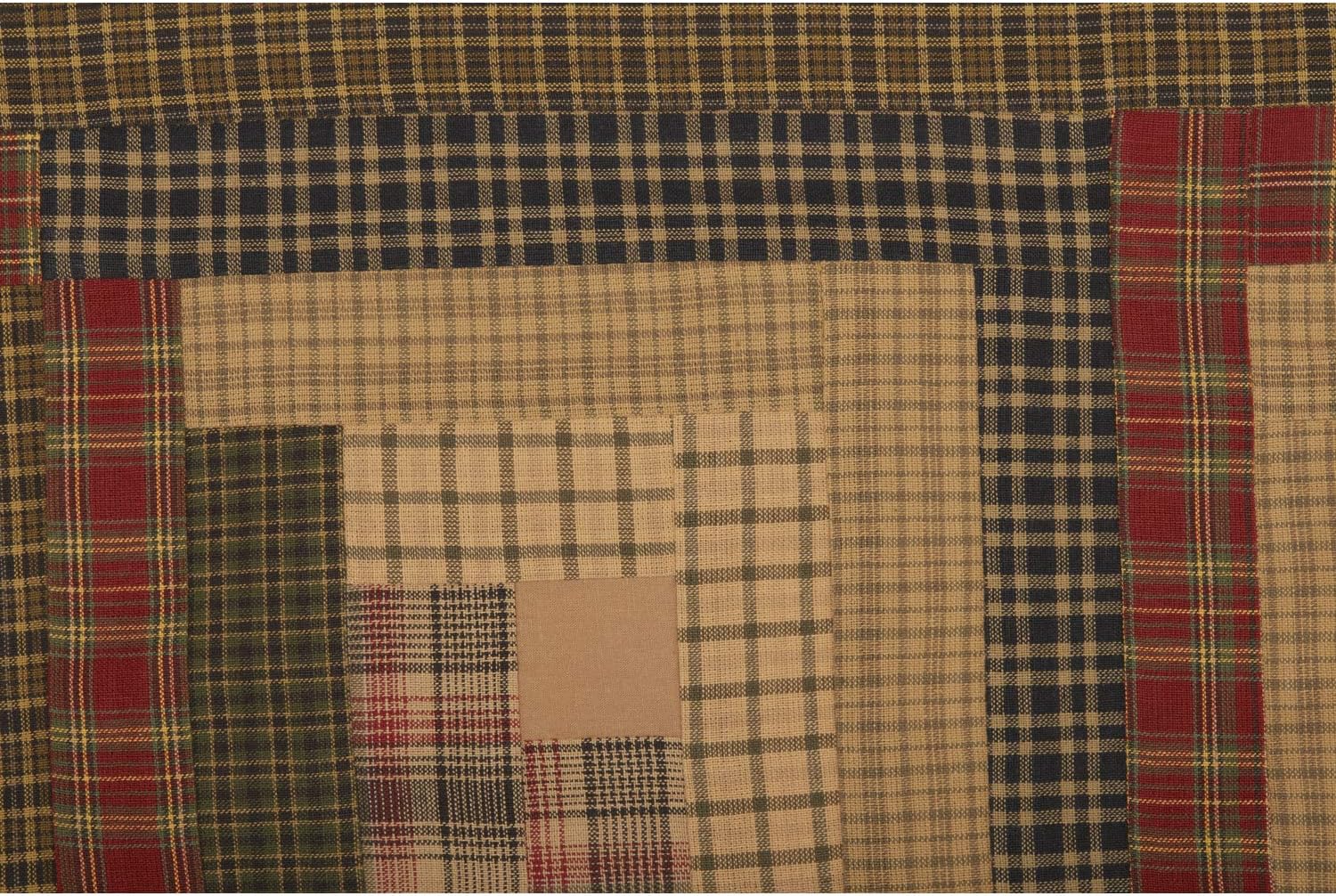 VHC Brands Tea Cabin Rustic 20"x60" Log Block Border Valance Green Thanksgiving Rod Pocket Patchwork Cotton Plaid Kitchen Window Curtains