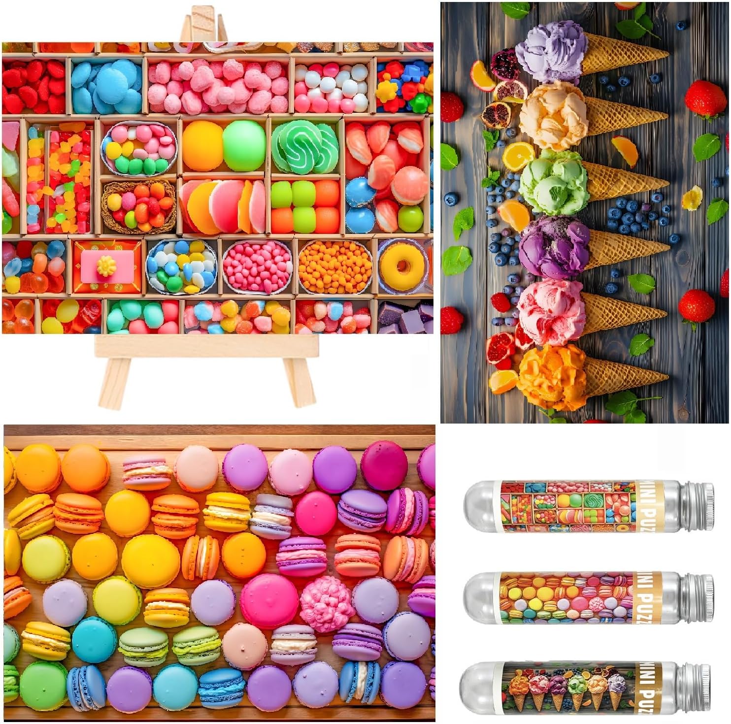 Small Jigsaw Puzzles for Adults 150 Pieces Mini Jigsaw Puzzles Challenging Vintage Candy 6 x 4 Inches, 3 Pcs,Mini Easel Included