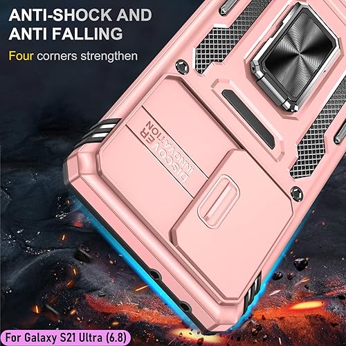 Miniatura 7 de Funda resistente para Samsung Galaxy S21 Ultra, protección híbrida de goma de doble capa de grado militar con protector de cámara deslizante,