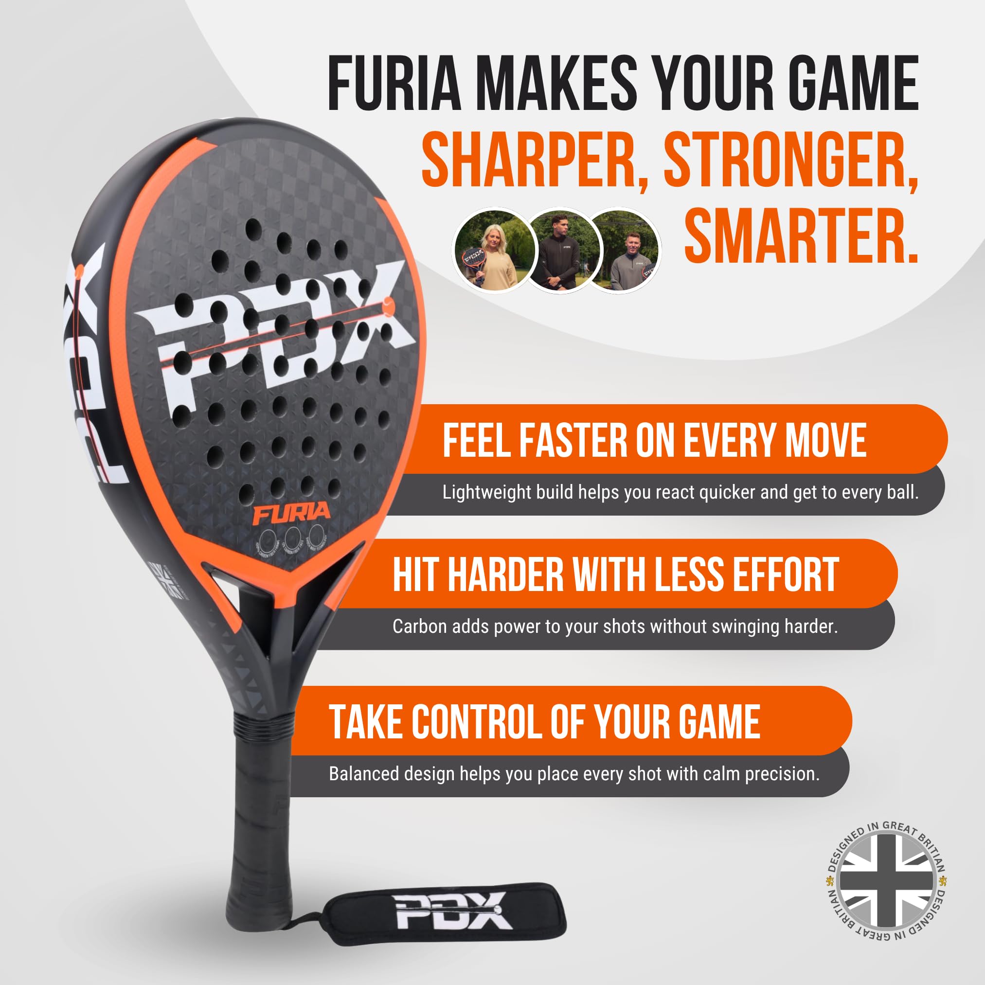 PDX Racchetta da padel per uomini e donne, leggera, resistente e in fibra di carbonio, per adulti, progettata per potenza, controllo e comfort, ideale per giochi al chiuso e all'aperto