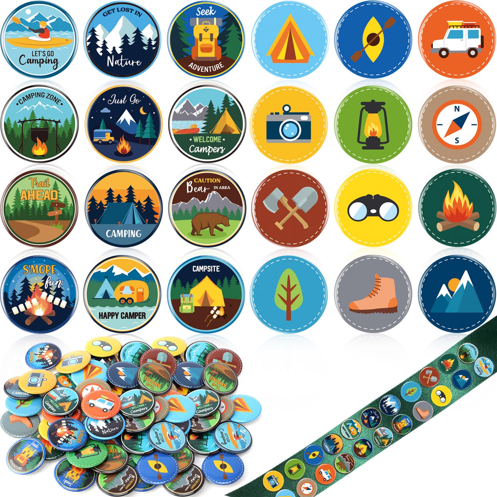 Eaasty Scout Camping Pins Bulk Outdoor Nature Camp Badges Pins Halloween DIY Costume Accessories for Camping Party Favors Home Decoration, 1.7 inches