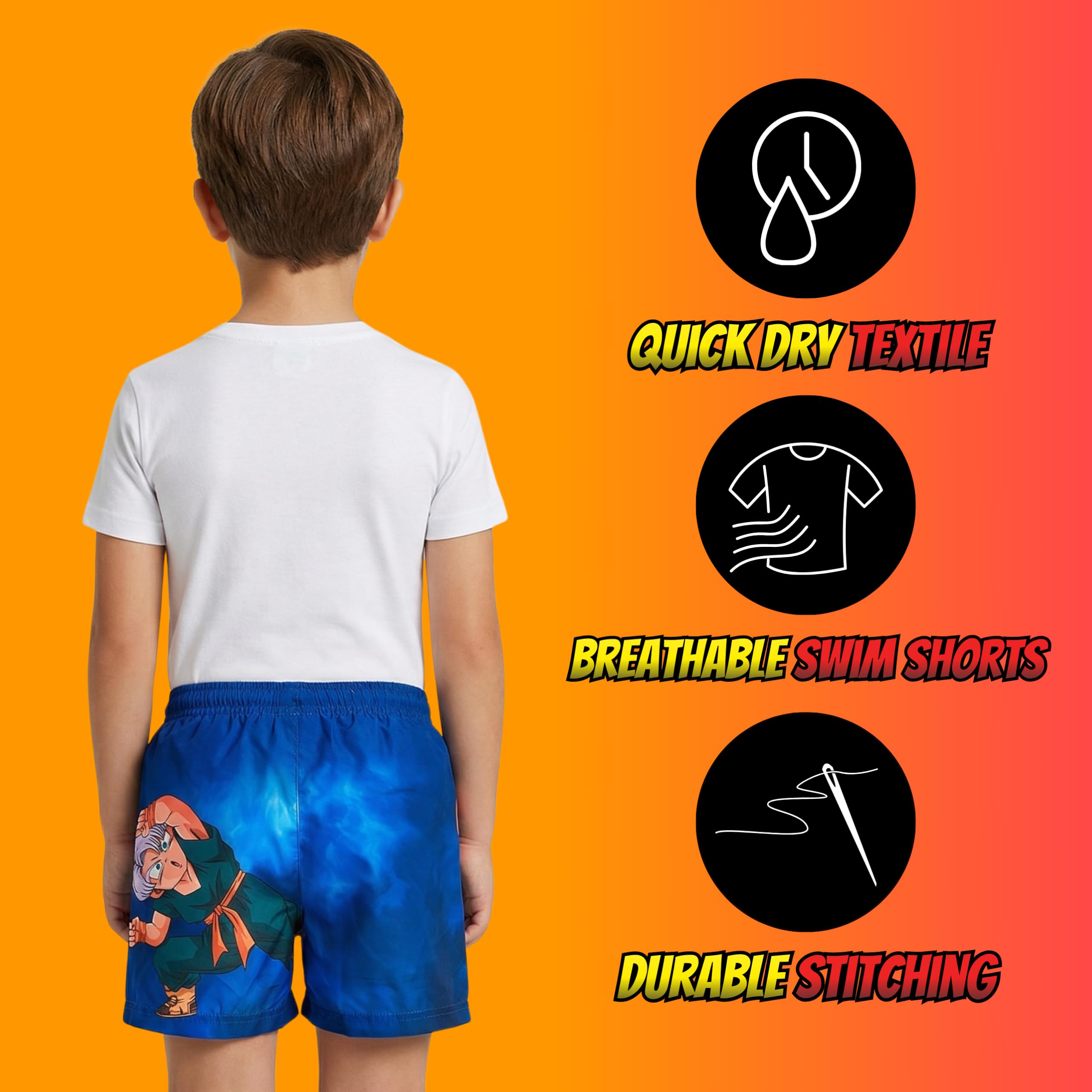 Dragon Ball Z Bañador para Niño, Shorts de Baño Bermudas, Bañador de Natación Infantil, Tallas 4 a 12 Años