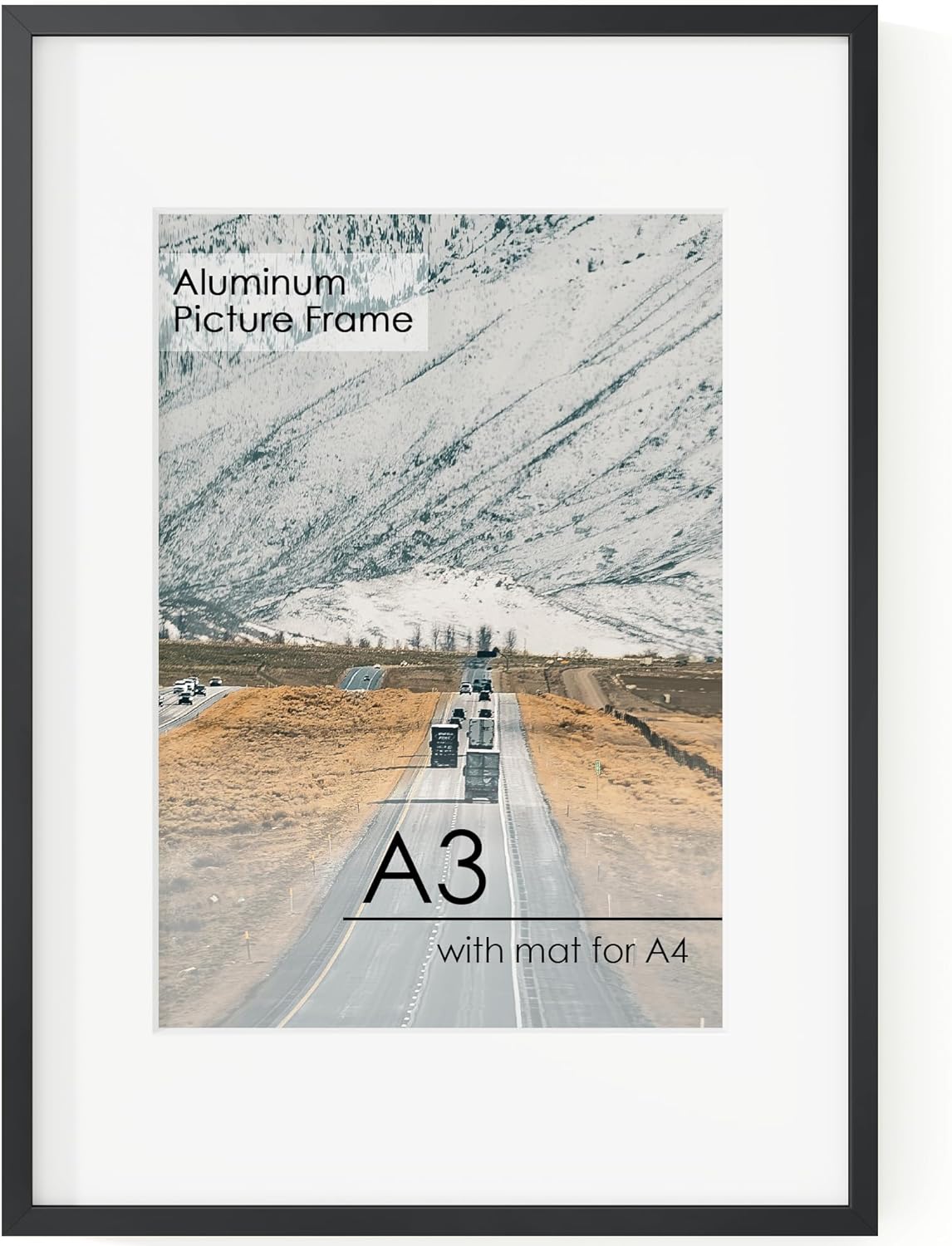 A3 Picture Frame Black - High-End Metal 11.7 x 16.5 Frame for Wall, Poster Frame, A3 Photo Frame with Mat A4, Aluminum Frame and Real Glass, Wall Kit, Black Black A3-Real Glass