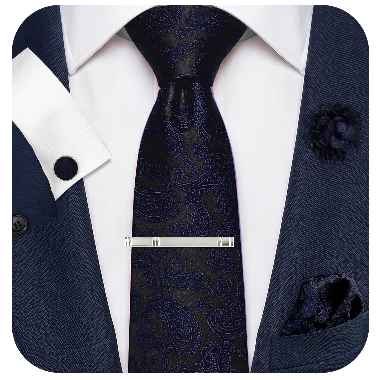 AOOSU Paisley Fliege Herren mit Einstecktuch Set, Champagnerfarbene Fliege mit Manschettenknöpfe für Herren, vorgebundene Schleife mit Paisley Muster passend zu Anzug, Hochzeit und Business Anlässen