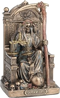 Veronese Design 3 3/8 Inch Santa Muerte Seating On Throne Holding Scythe and Scale Polystone Hand Painted Bronze Finish Collectible Figurine Home Decor