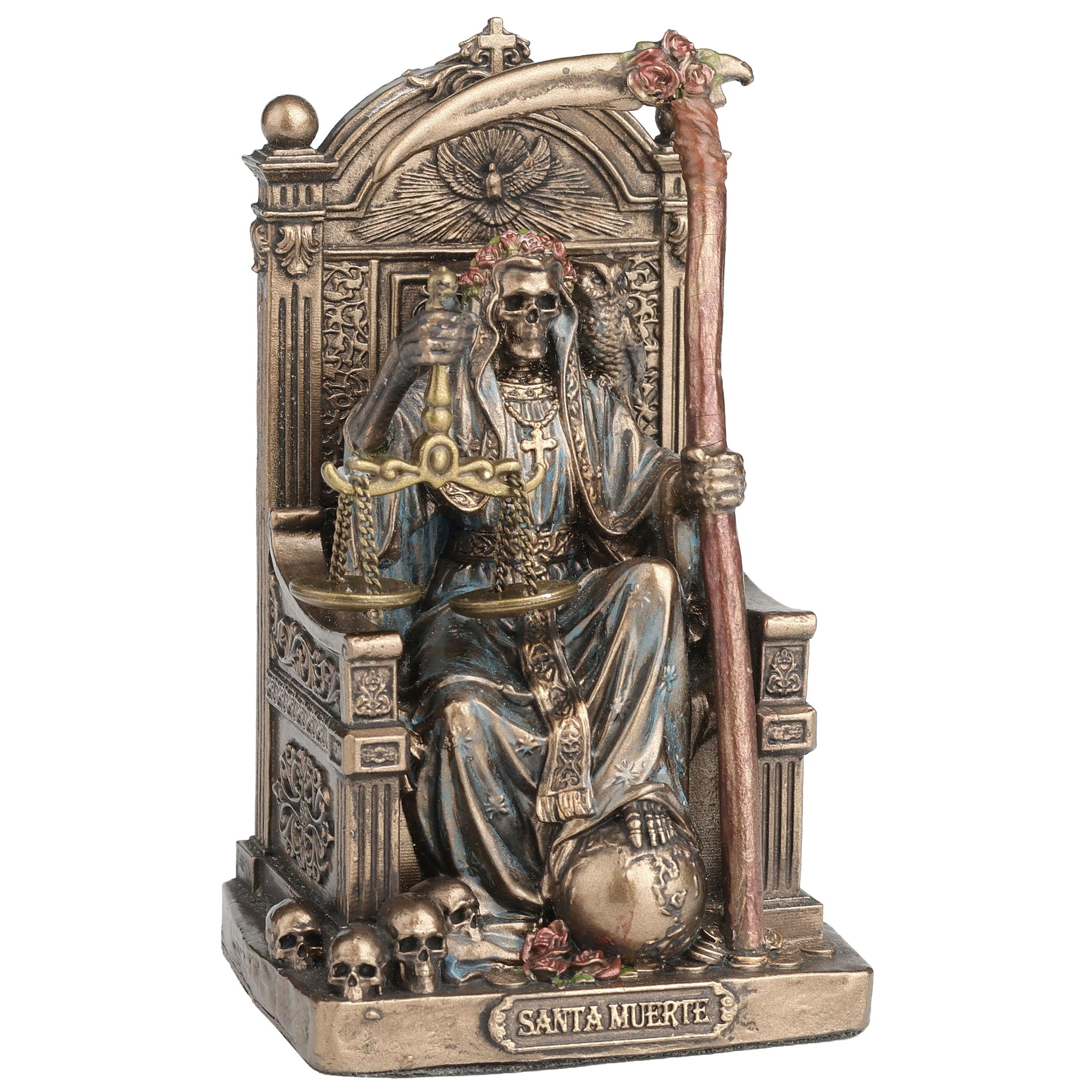 Veronese Design Figurine de collection Père Noël Muerte assis sur le trône tenant une fausse et une échelle en polystone peinte à la main Finition bronze 9,5 cm