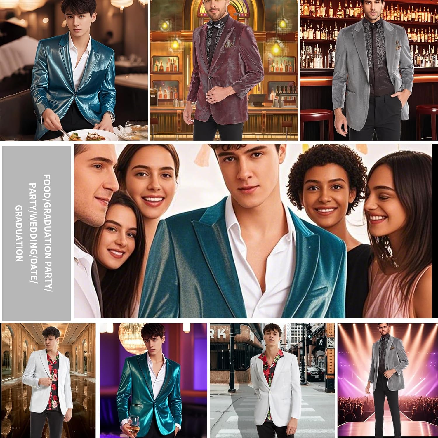 Stylish Men Suit Jacket Blazer Shawl Lapel One Button Slim Fit Long Sleeve Jacket Tuxedo Party Dinner - Image 6