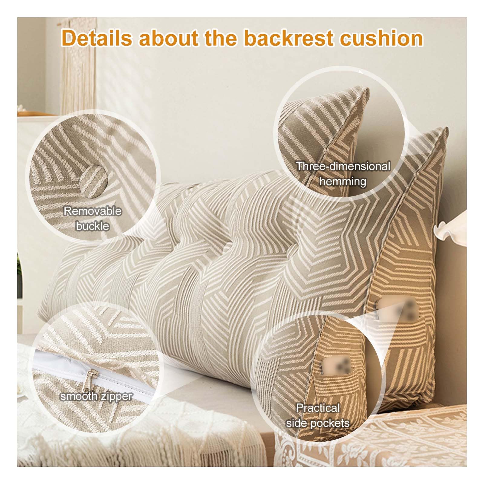 Almohada de apoyo de espalda de espuma viscoelástica con funda lavable, almohada de posicionamiento de cuña grande para apoyo lumbar y comodidad, cojín triangular con respaldo de bolsillo para cama
