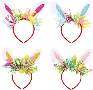 Easter Headband, 4 Pcs Easter Bunny Ears Headband For Women Girls 4 Colors Rabbit Ears Cute Colorful Glitter Easter Party Hair Accessories - Buy now