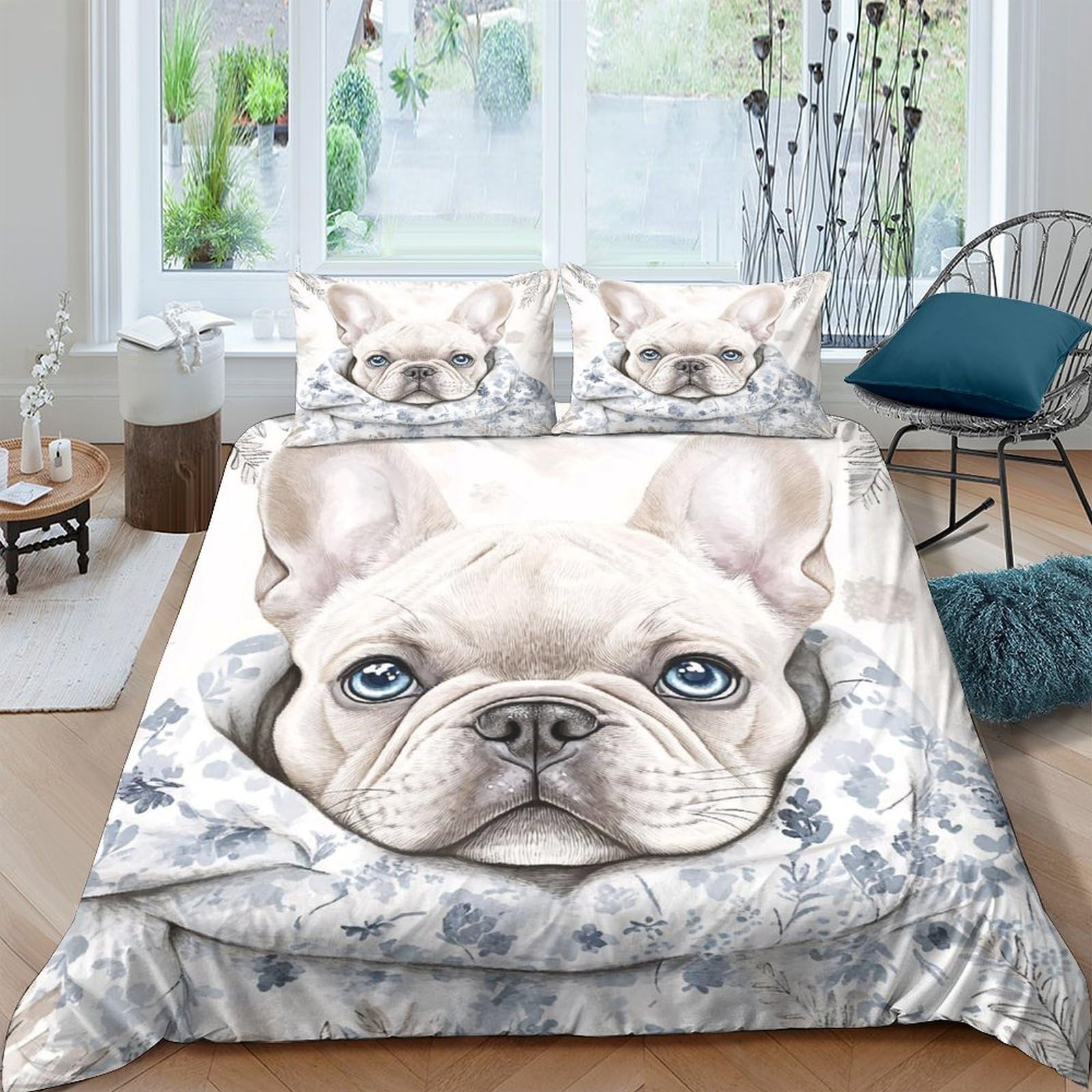 Ctjqhvkz Style-8 3D Printed French Bulldog Fitted Sheet Microfiber Soft Anti-Slip Dog Face Mattress Cover Bedroom Guest Room Dorm Decor Single（135X200cm）