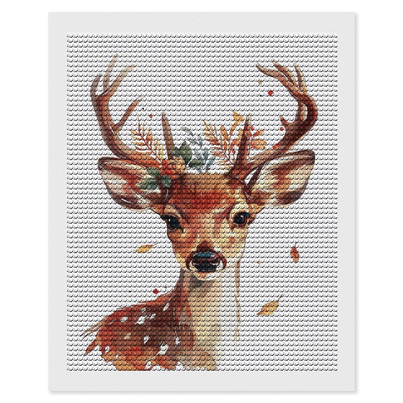 Junmoney Reindeer Flower Diamond Art Kit 16"x20", Neat Printed Canvas, Finish and Display, Relaxing DIY Hobby, Living Room Decor