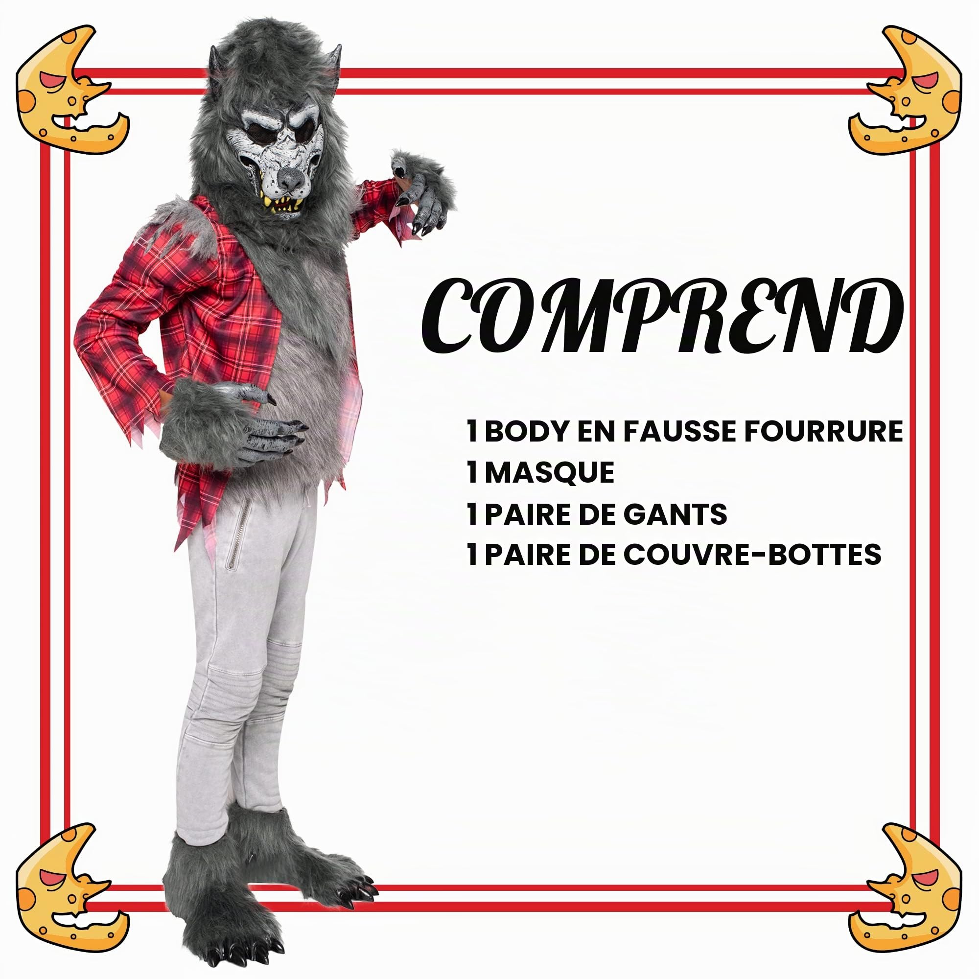 Spooktacular Creations Costume de luxe de loup-garou hurlant pour garçon avec masque, gants griffes de loup-garou, couvre-bottes, costume de loup pour enfants