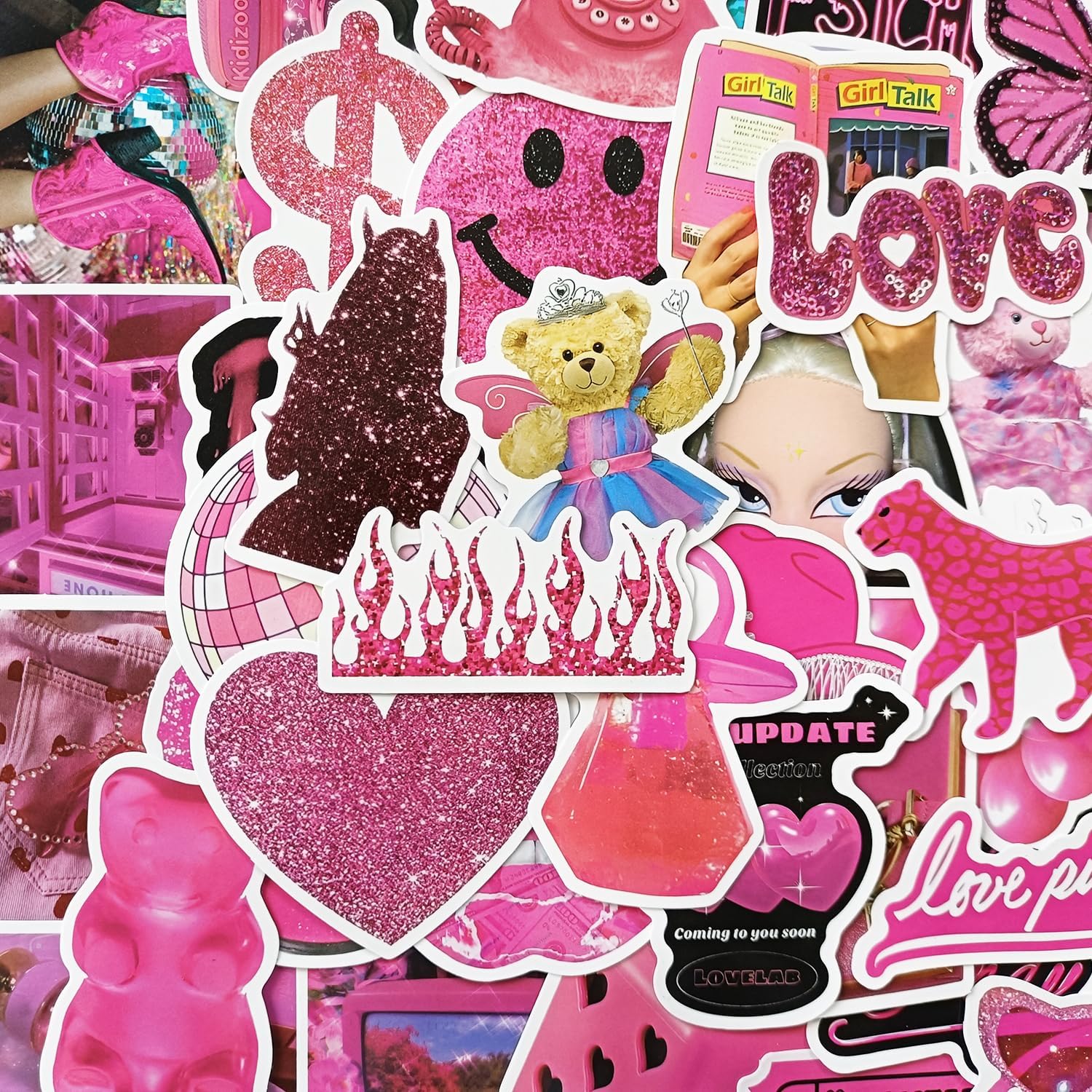 かわいいピンクステッカー 50枚セット おしゃれ可愛い ピンクシール 韓国ごほうびシール かわいい DIY 素材 ギター 車 自転車 水筒 スケート 携帯ノート スーツケース 子供 学生 ギフト 誕生日 プレゼント 贈り物に適用