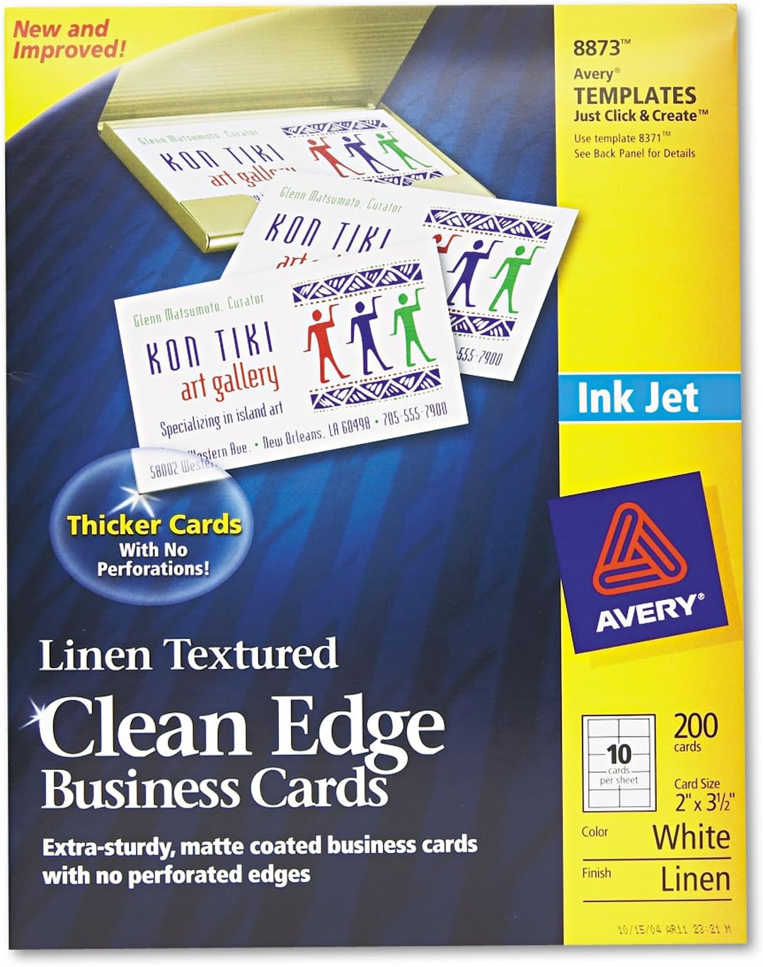 Avery 8873 Inkjet Business Cards, 2-Side, Linen, 200/PK, White