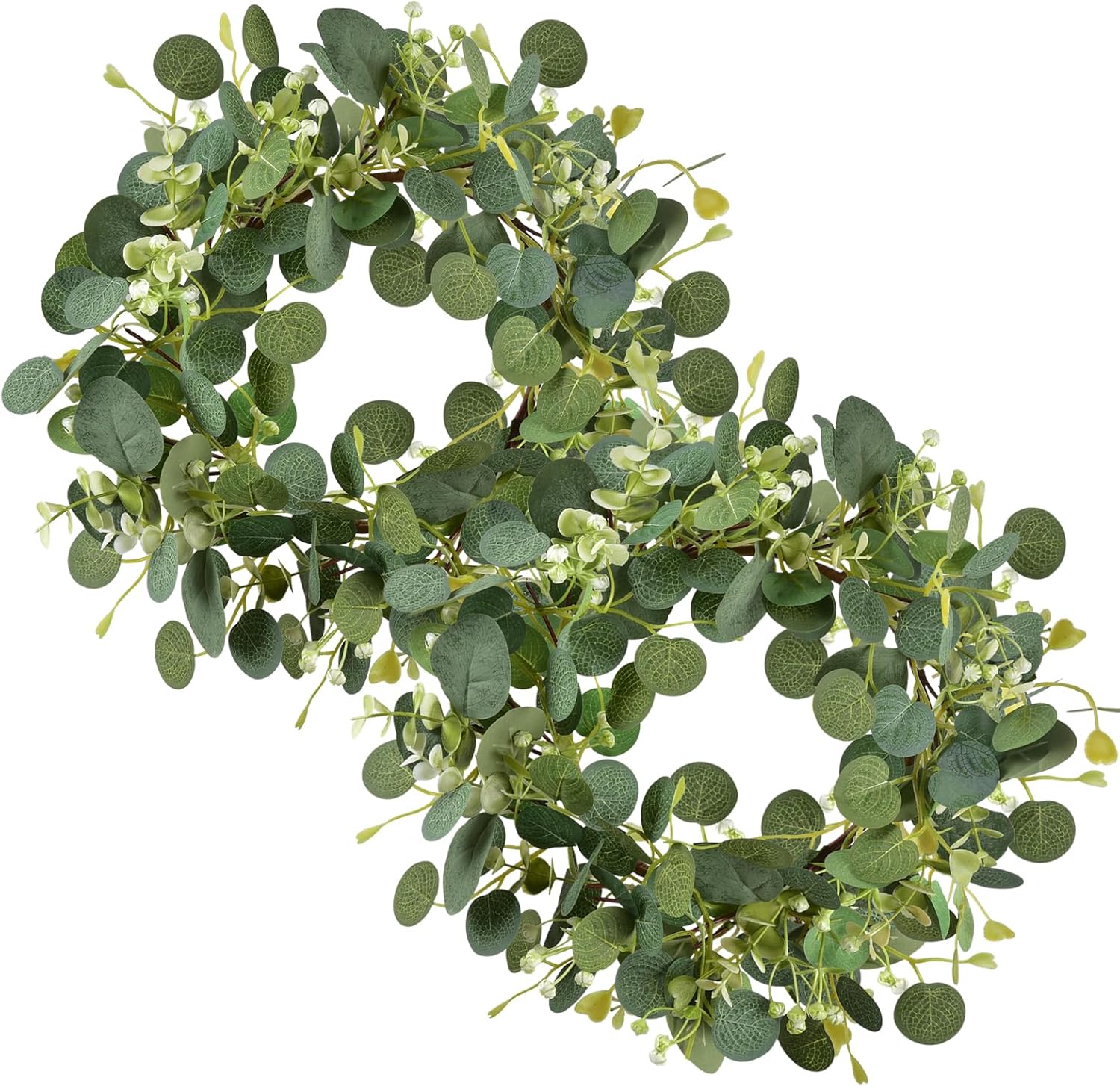 LSKYTOP 2PCS Green Eucalyptus Wreaths 12'' Artificial Spring Summer Eucalyptus Leaf Wreaths with Berries for Home Farmhouse Front Door Decor