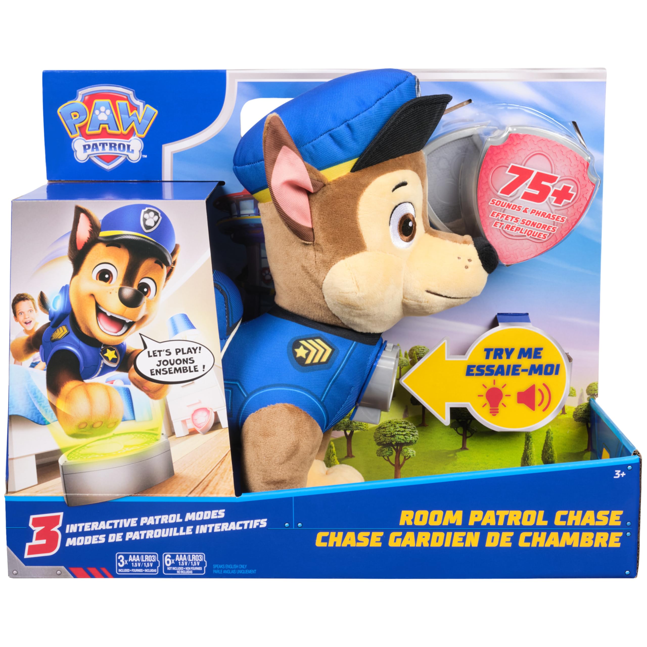 Paw Patrol Room Patrol Chase interaktywna pluszowa zabawka z ponad 75 dźwiękami, świecącymi odznakami i 3 trybami zabawy, zabawki dla dzieci dla chłopców i dziewcząt w wieku od 3 lat