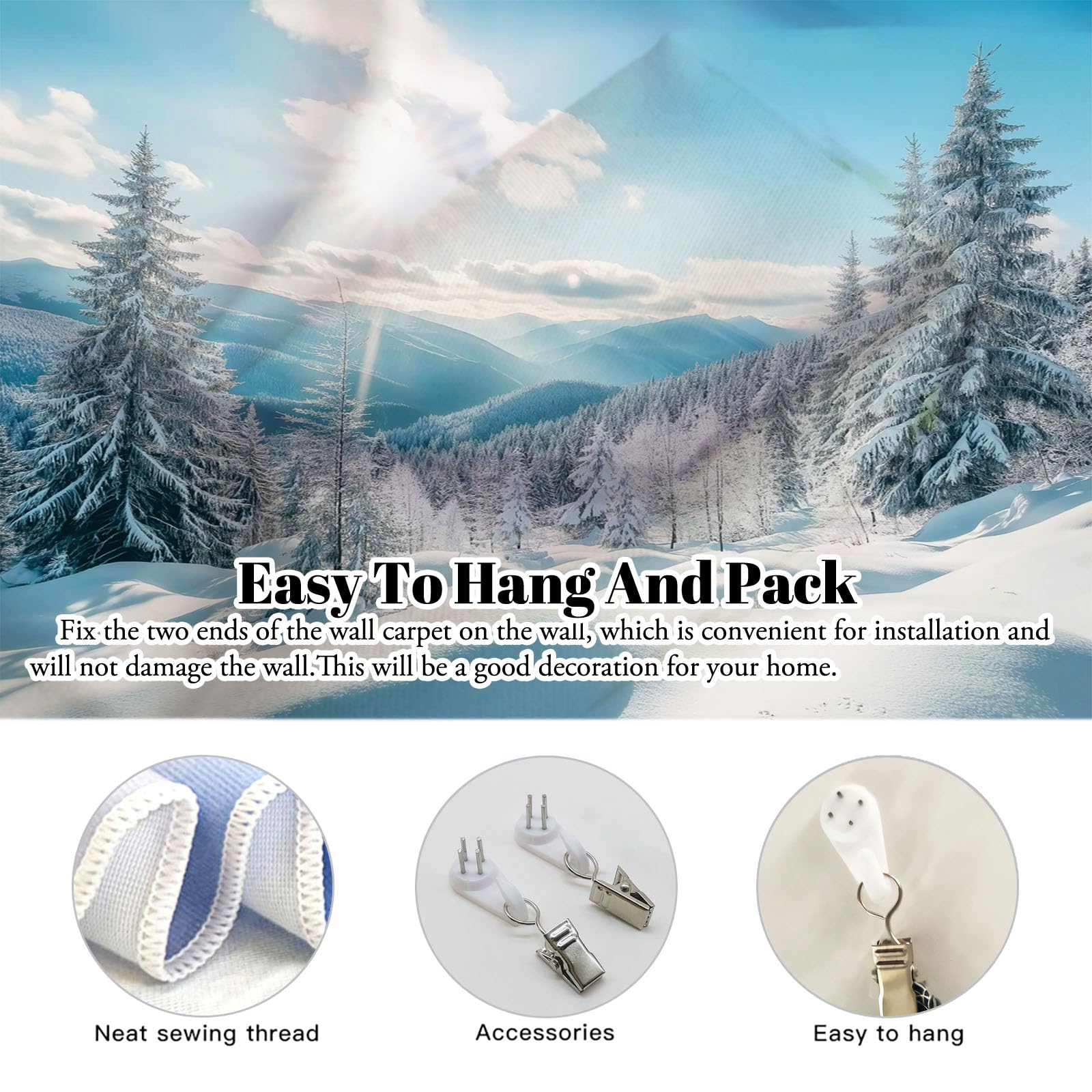 MULERN Scenario Naturale Arazzo, 230x180cm Tappezzeria Inverno Foresta Innevata Arazzo, Estetico Panno da Parete Appeso, Decorazione Parete per La Casa, Camera da Letto, Soggiorno(Blu)