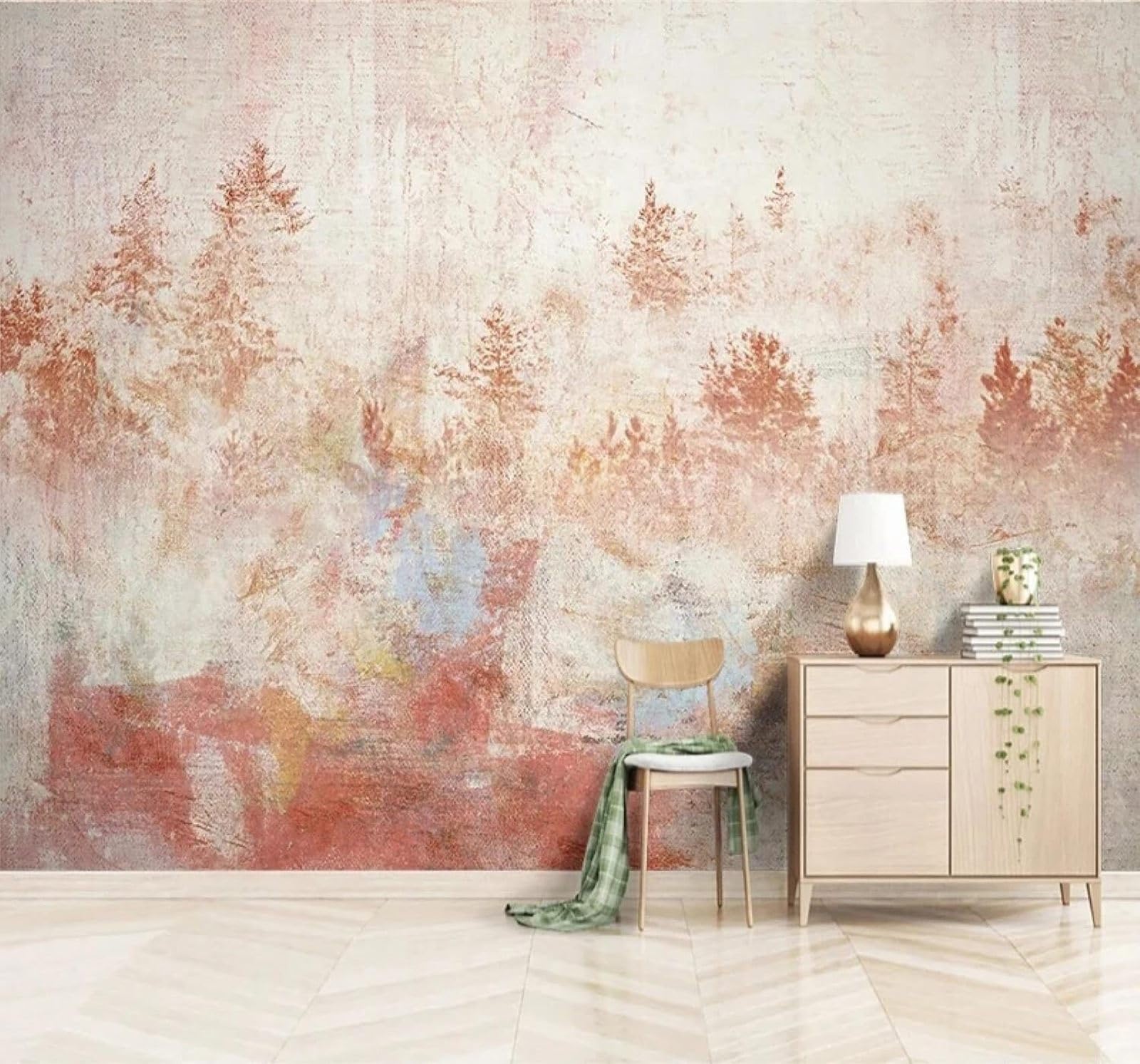 Xlming 200Cm×140Cm(B×H) Abstract Red Forest Art Individuality 3D Wallpaper Premium Textured Silk Study Dining Living Room Bedroom Sofa Tv Wall Easy Install-200Cm×140Cm