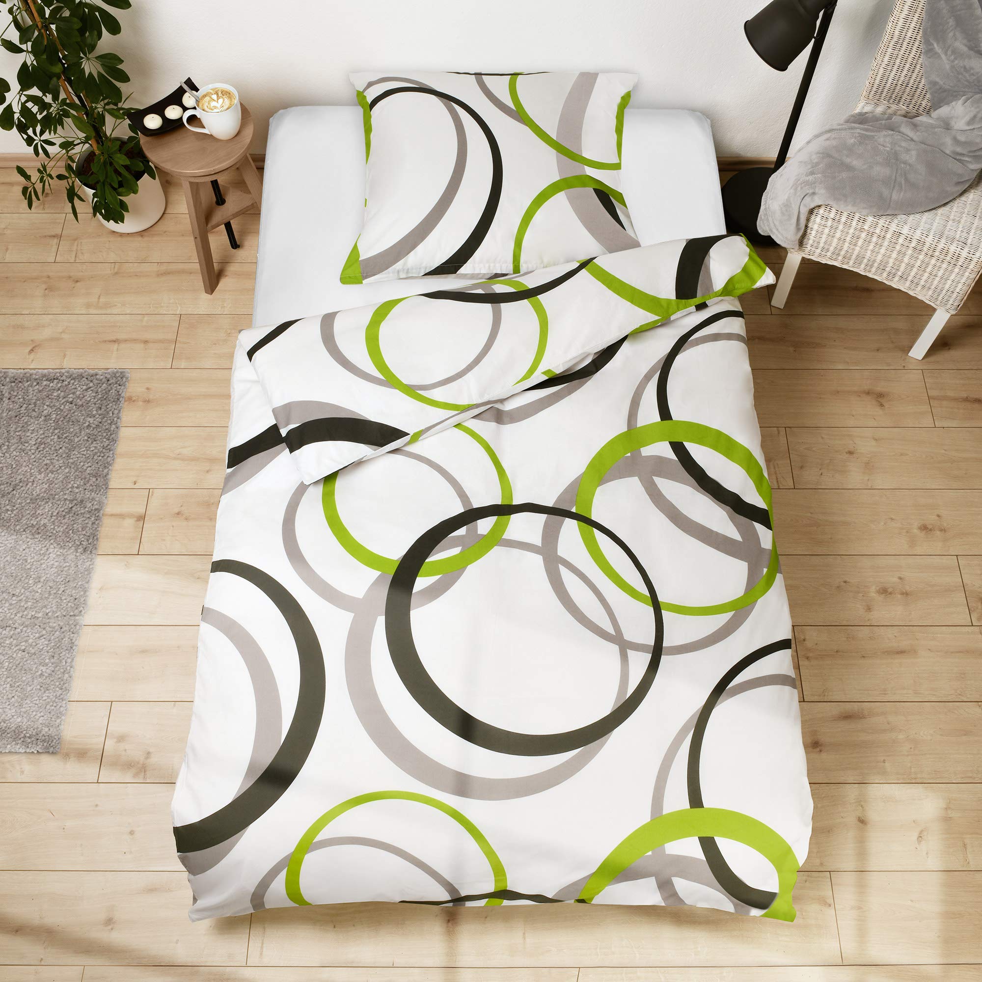 Beautissu Set di 2 Copripiumino Singolo in 100% cotone con cerniera federa | 135x200 cuscino 80x80 biancheria da letto dotato renforcé pezzi Nina