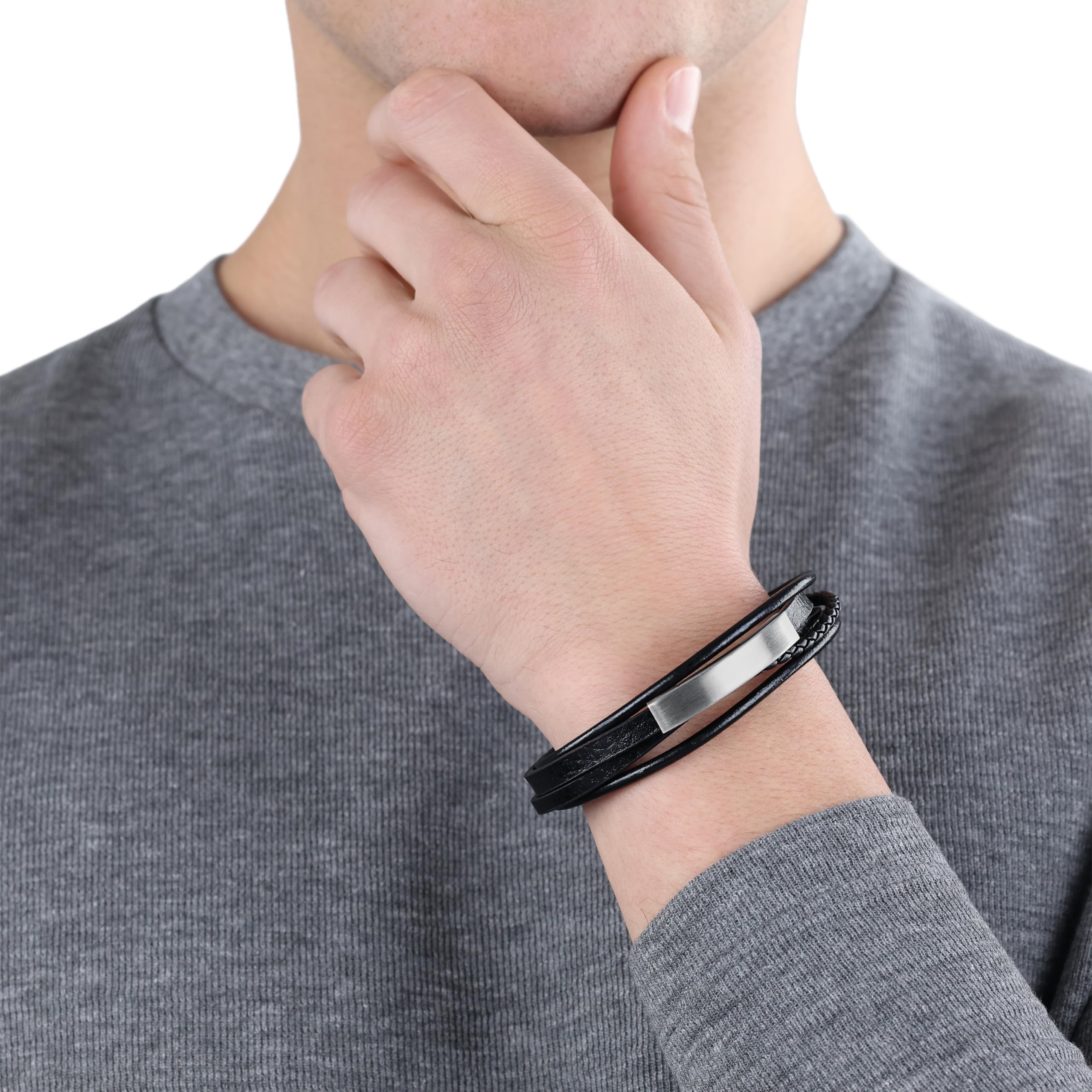 s.Oliver Armband Edelstahl/Leder für Herren, Armschmuck, Kommt in Schmuck Geschenk Box – Ansicht 2