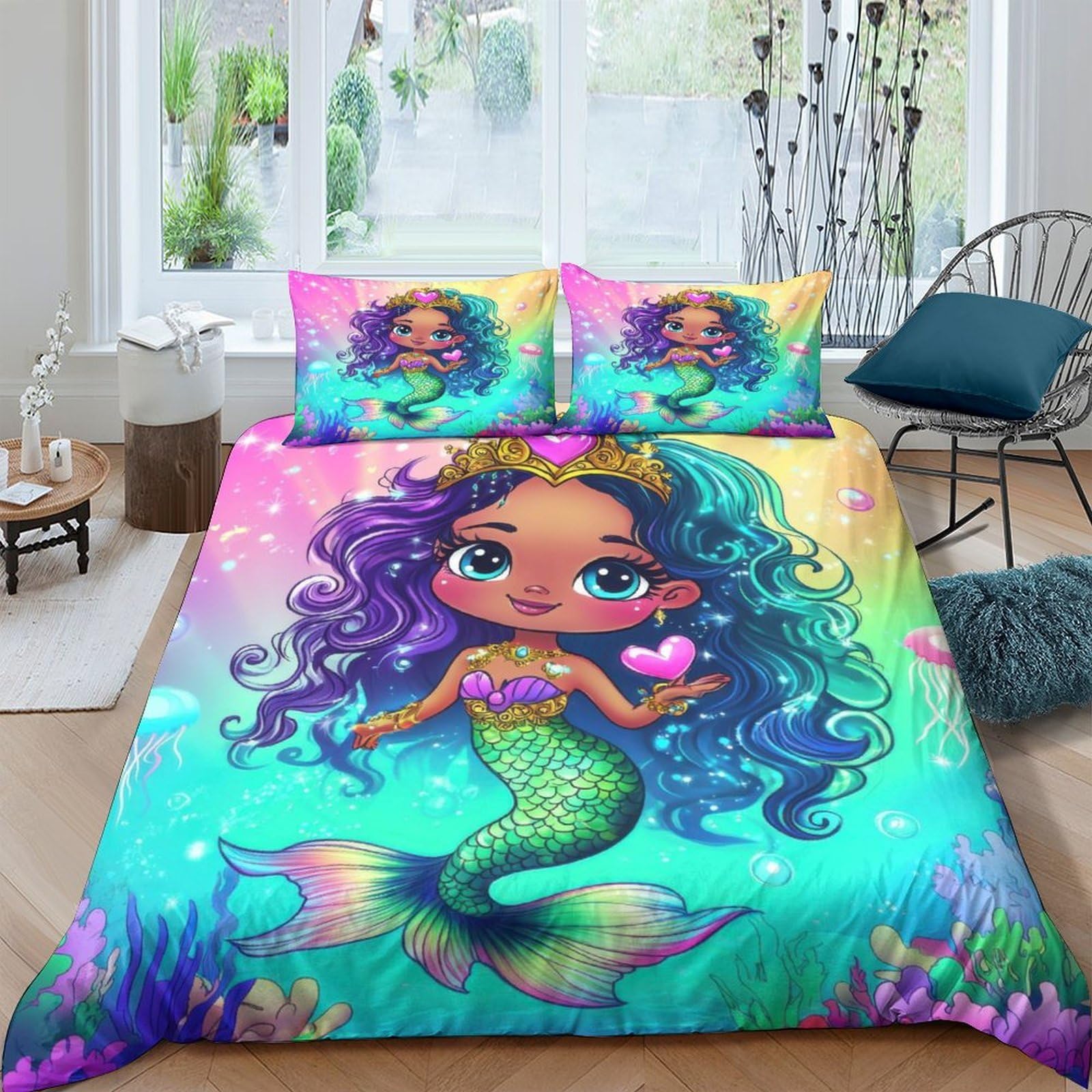 Ctjqhvkz Style-10 3D Printed Mermaid Fantasy Fitted Sheet Microfiber Soft Colorful Ocean Princess Bed Cover Anti-Slip Washable Decorative For Bedroom Guestroom Single（135X200cm）