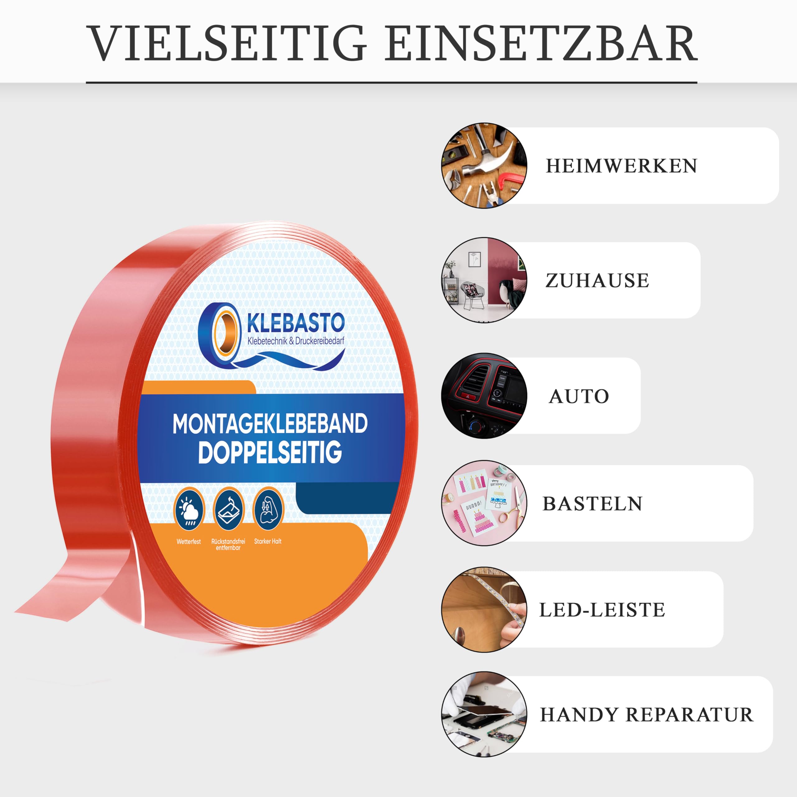 Montageklebeband doppelseitig transparent | Rückstandsfrei entfernbar | Doppelseitiges Klebeband extra stark | 1mm dick in Profi Qualität (12mm x 33m)