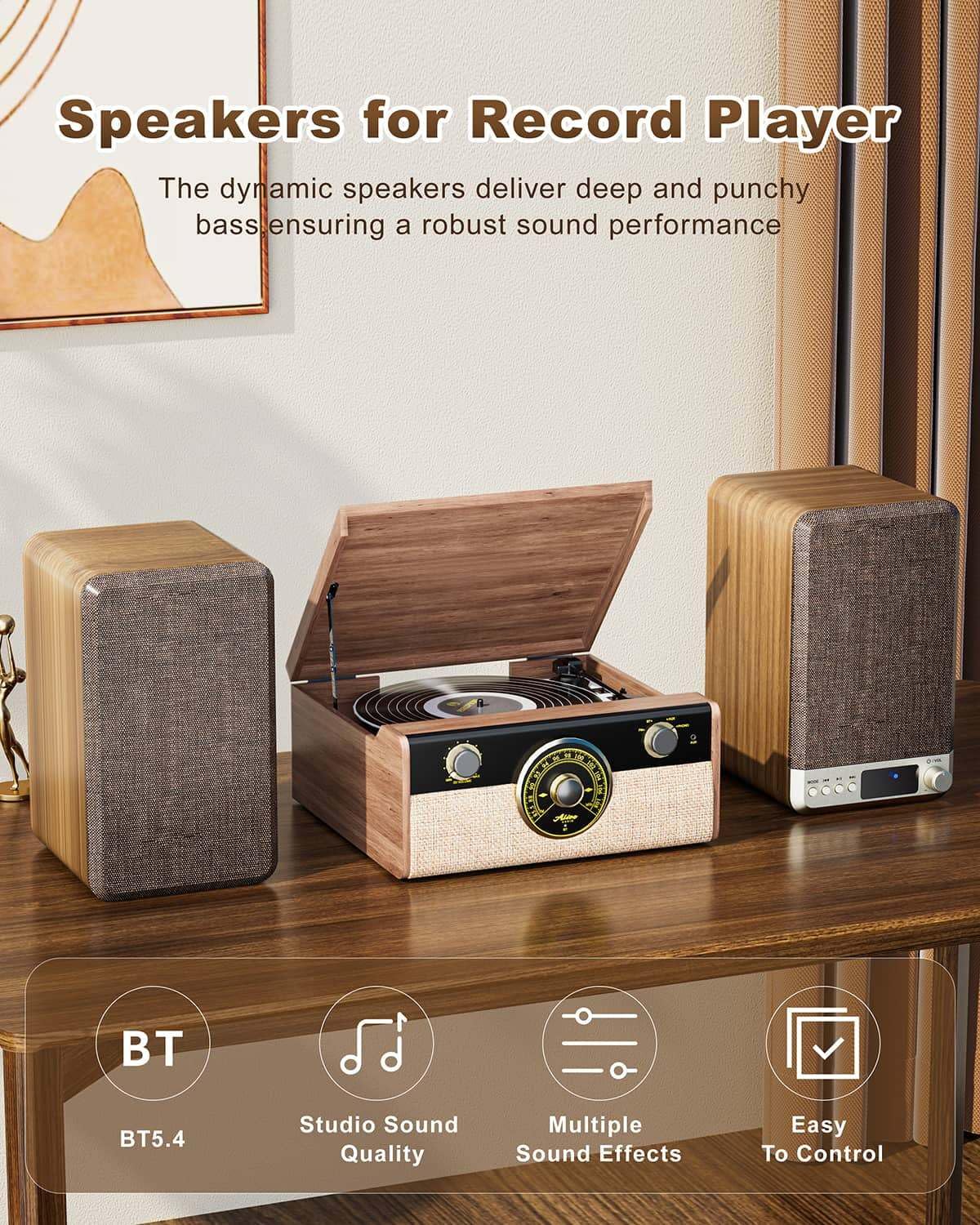 Coppia di altoparlanti da scaffale alimentati da 3,5 pollici, giradischi in vinile, altoparlanti stereo per la casa con ingresso AUX RCA da 3,5 mm, BT 5.4, altoparlanti USB per computer per PC audio