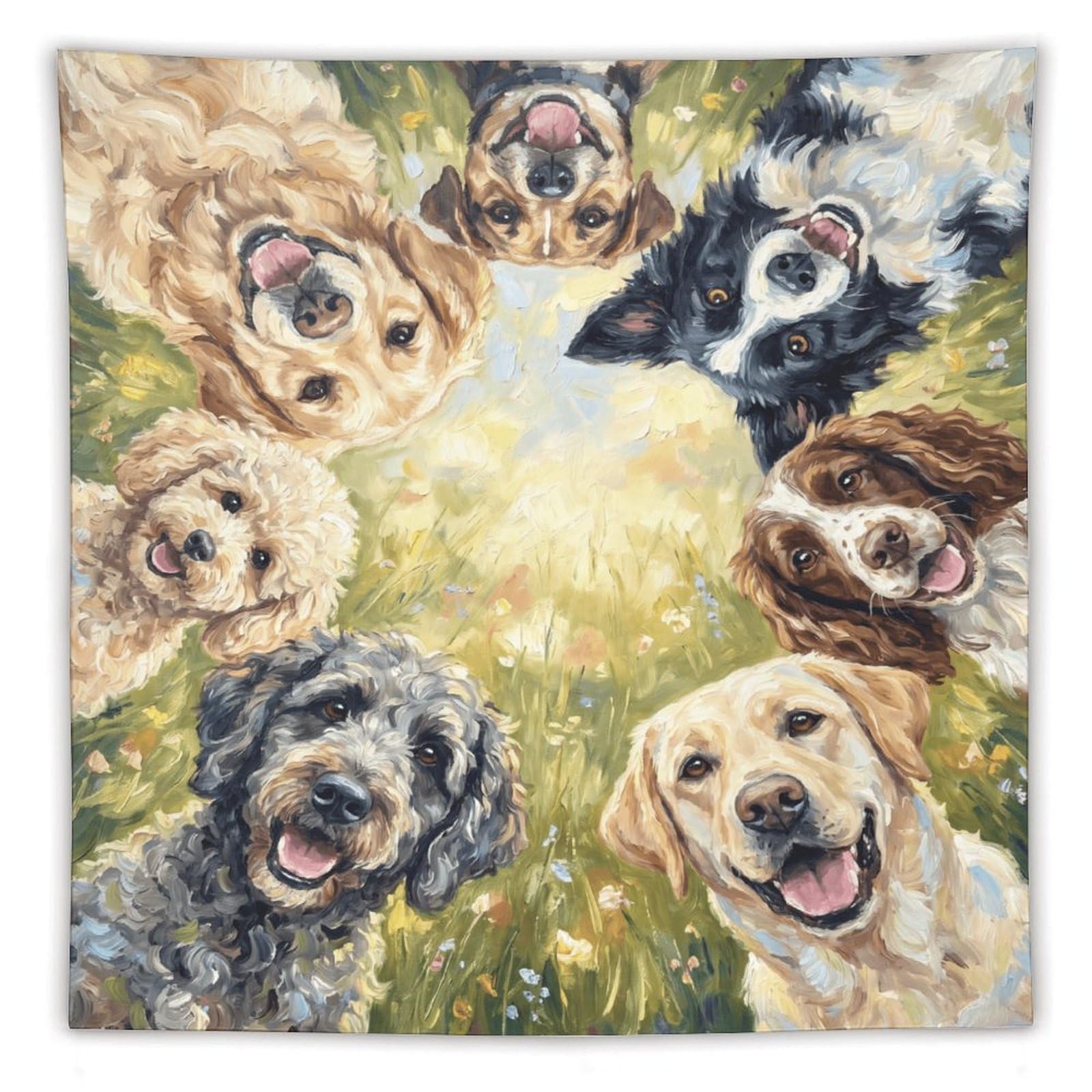 H3B8U2Y5 Happy Dogs Wildflower Wall Tapestry, Group Pet Portrait