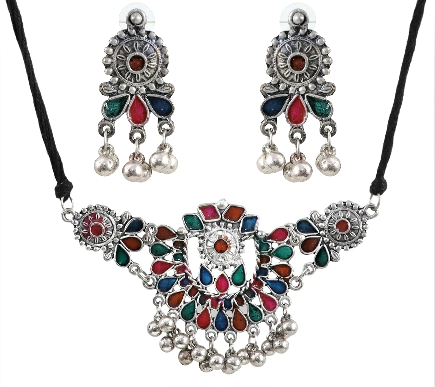 Indian Designer Statement Afghani Silver Oxidised Enamel Ethnic Traditional Small Choker Necklace Jewelry Women - Image 4