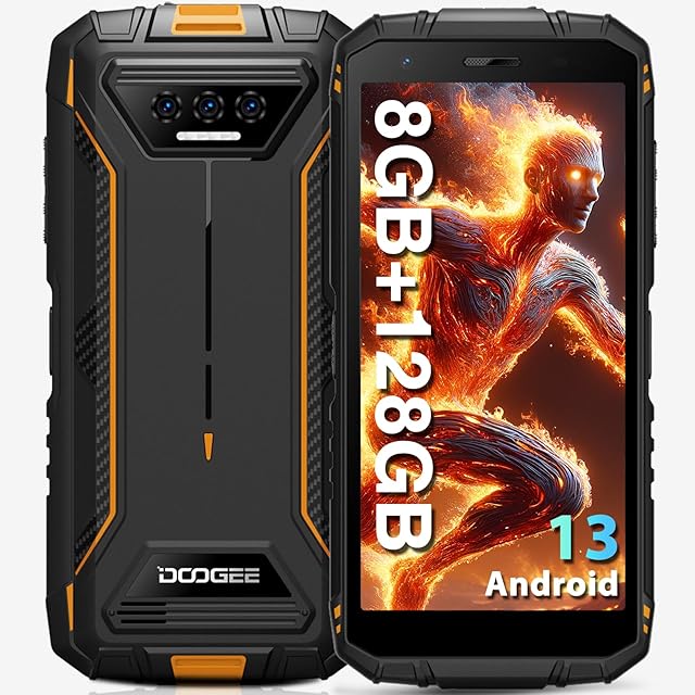 DOOGEE S41 Plus Rugged Smartphone 2024, 8GB RAM+128GB ROM/TF 1TB Rugged Phone, 6300mAh Mobile Phones, 5.5" HD+ Display Android 13 Phone, IP68 Waterproof Phone Unlocked/Dual SIM 4G/NFC/OTG/GPS - Orange