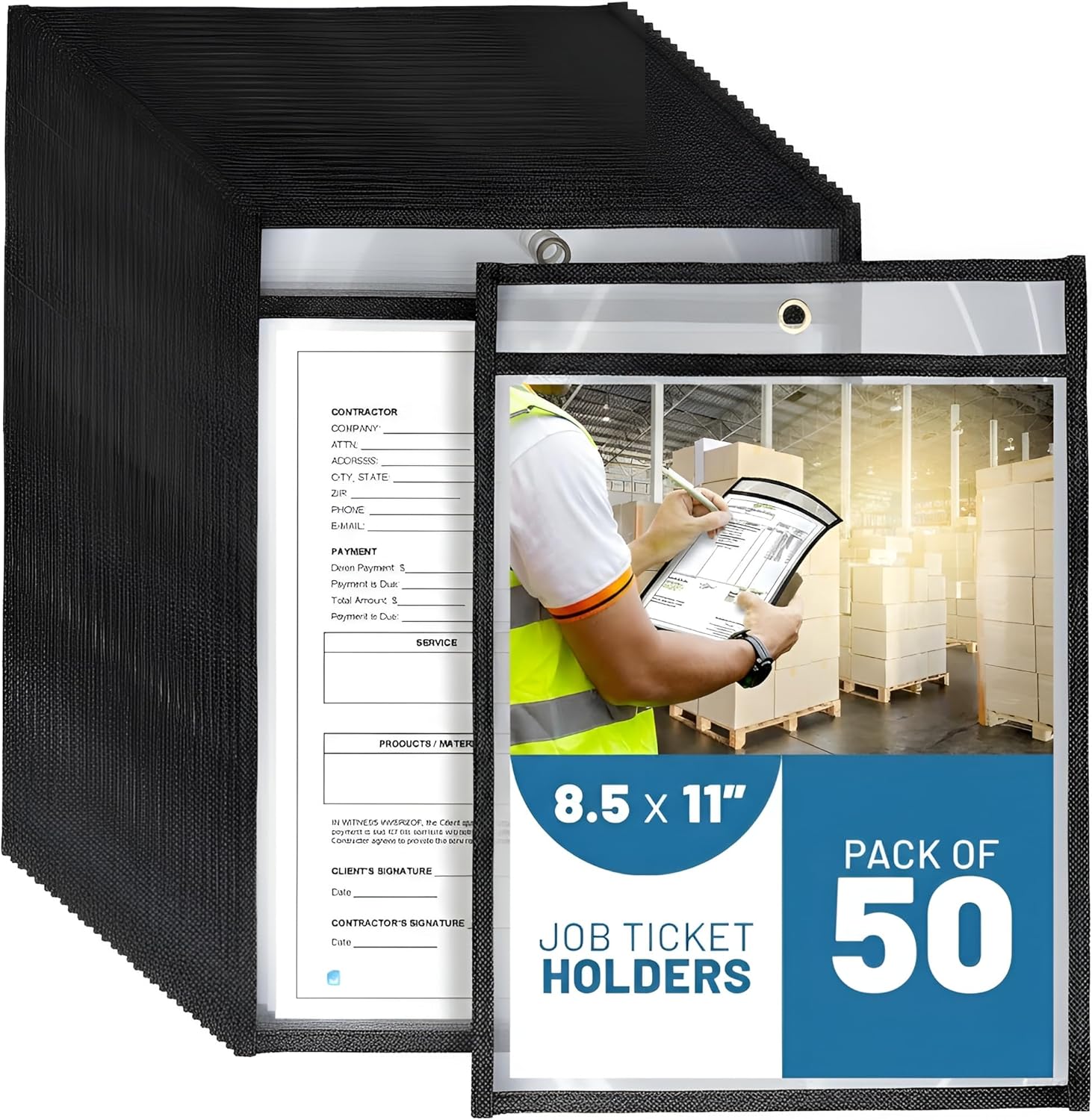 30 Pack Job Ticket Holders 8.5x11 - Work Order Plastic Sleeves for Documents - 8 1/2 x 11 Shop Ticket Holders - Heavy Duty Sheet Protectors - Dry Erase Pocket Sleeves - Dry Erase Clear Pocket Sleeve