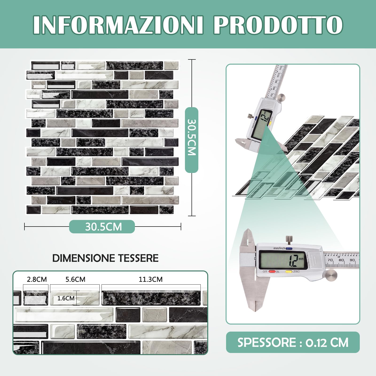 Adesivi per piastrelle, 10 pezzi, 30,5 x 30,5 cm, piastrelle adesive 3D per cucina e bagno, in vinile, pellicola per piastrelle da bagno e cucina, paraspruzzi (marrone, 10 pezzi)